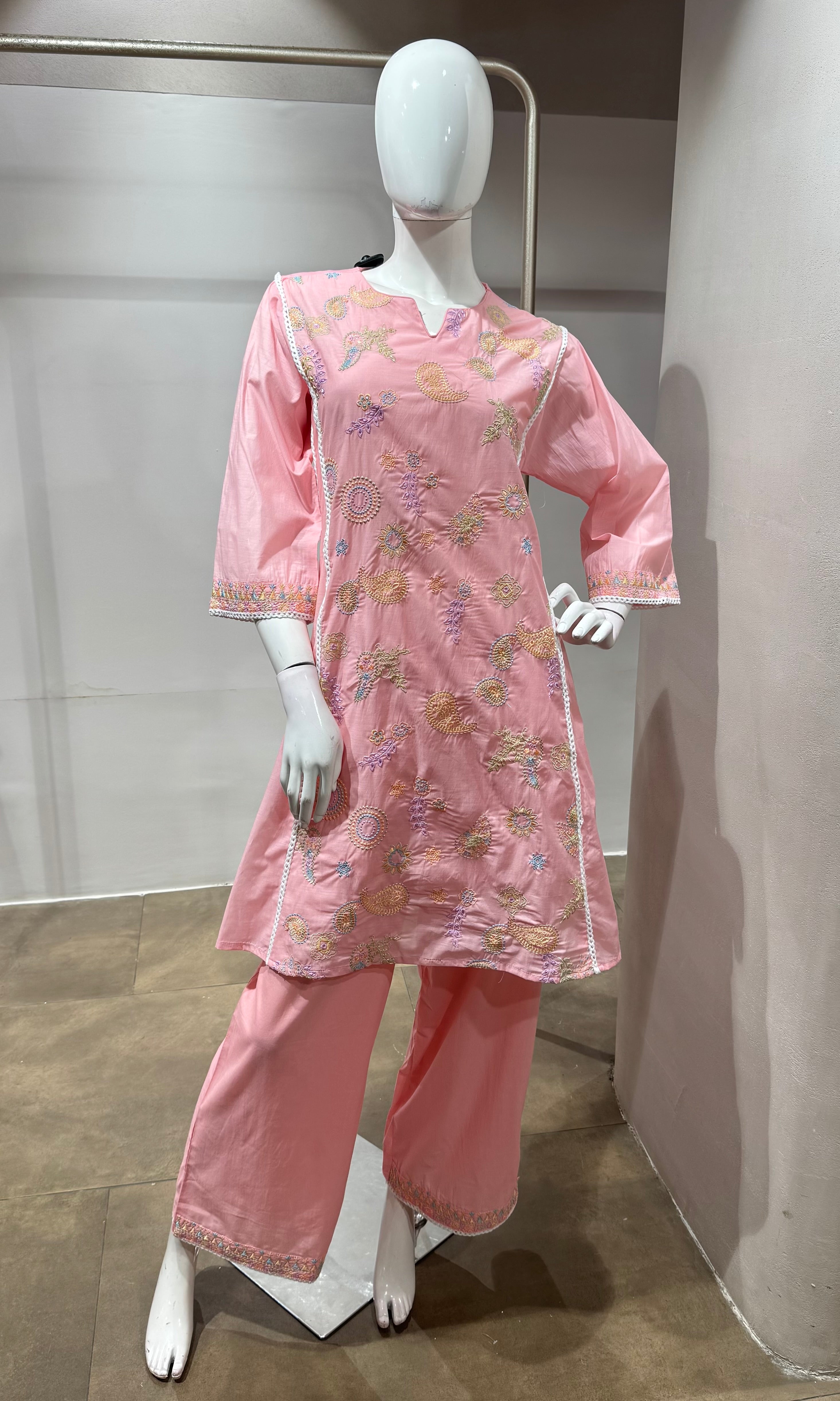 Peach embroidered cord set