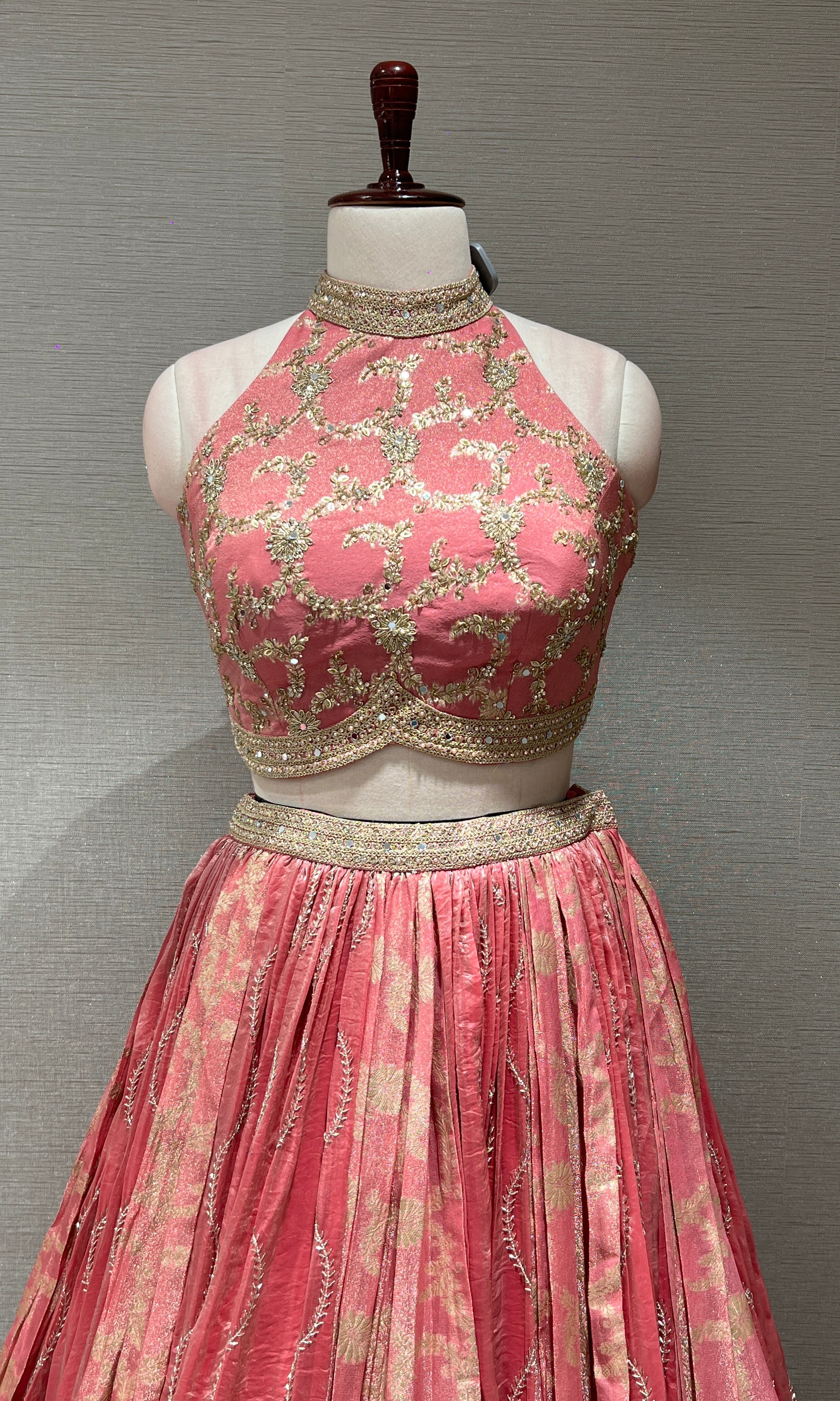 BLUSH PINK LEHENGA WITH HALTER BLOUSE