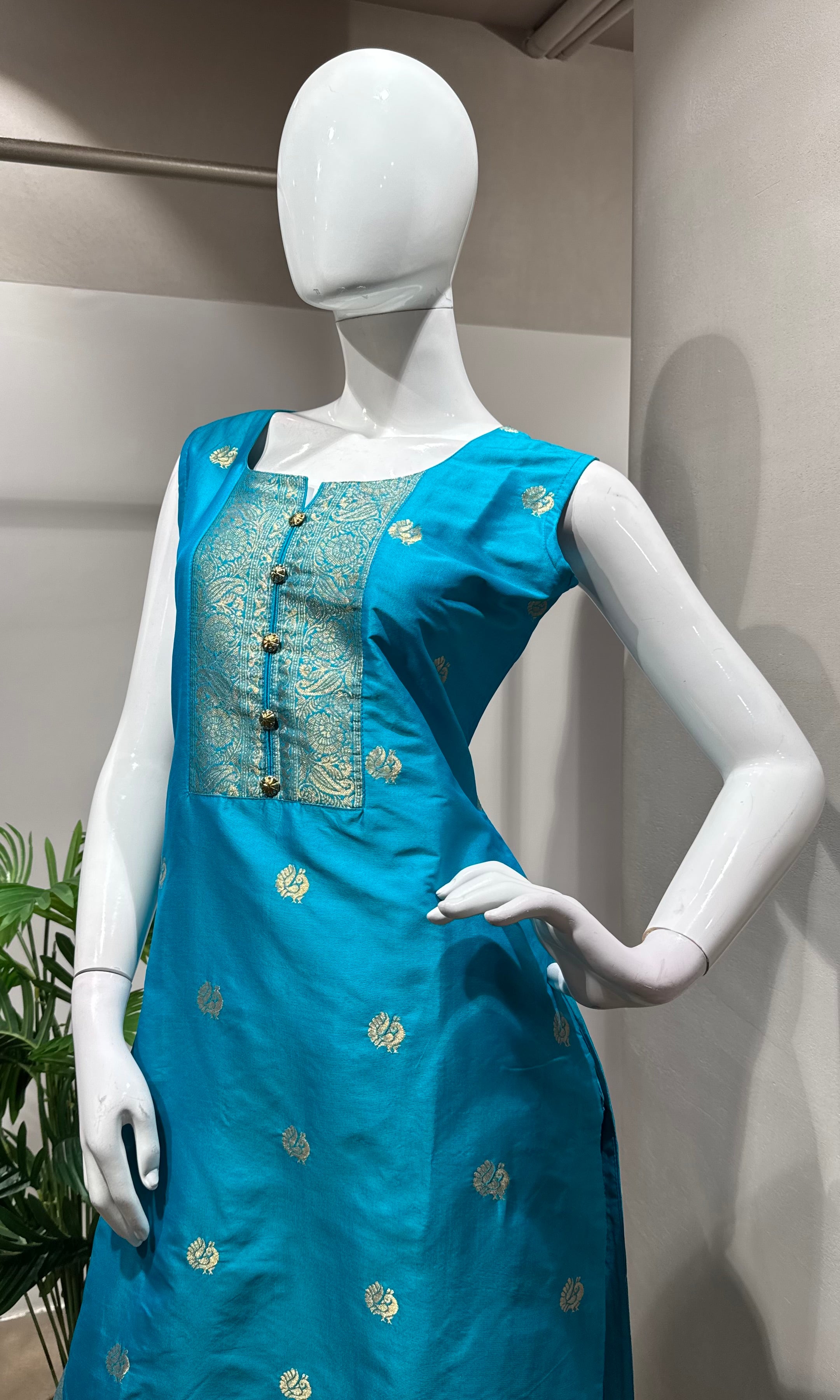 Rama Blue Embroidered Kurta with Dupatta