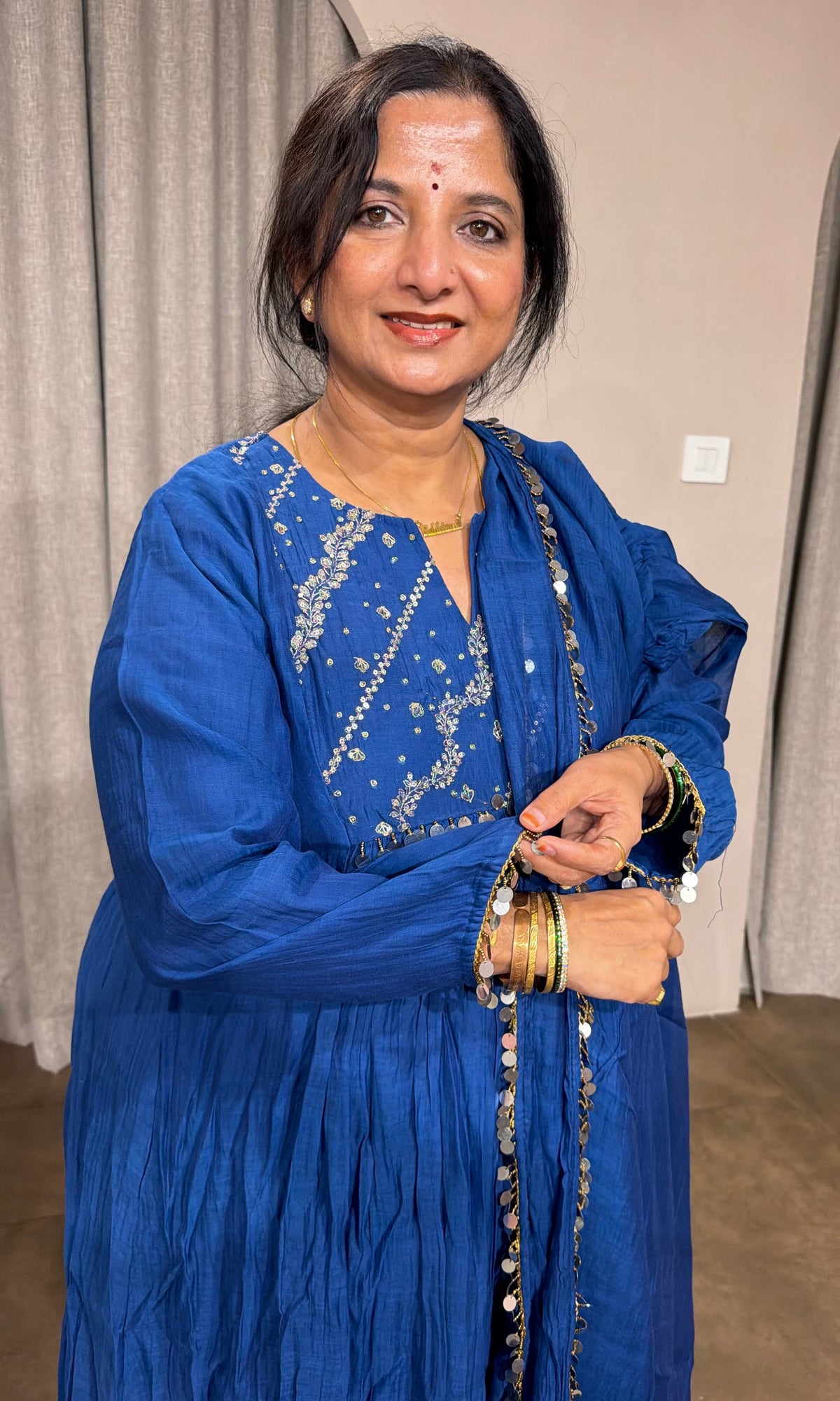 Royal Blue Mul Chanderi Kurta Set with Sheer Dupatta