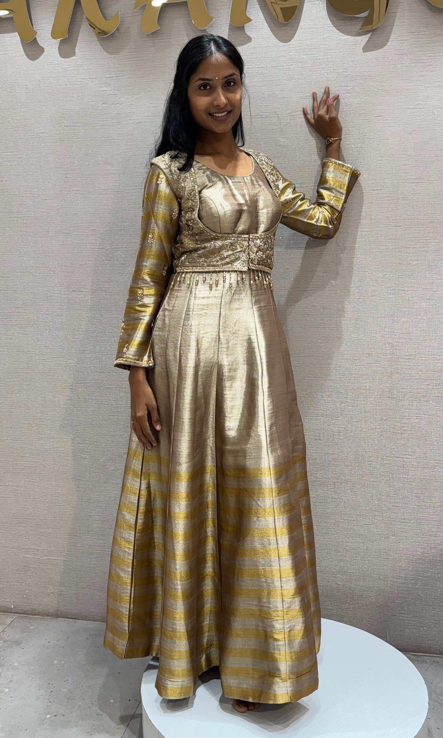 BIEGE Metallic Gold Tissue Silk Anarkali Gown