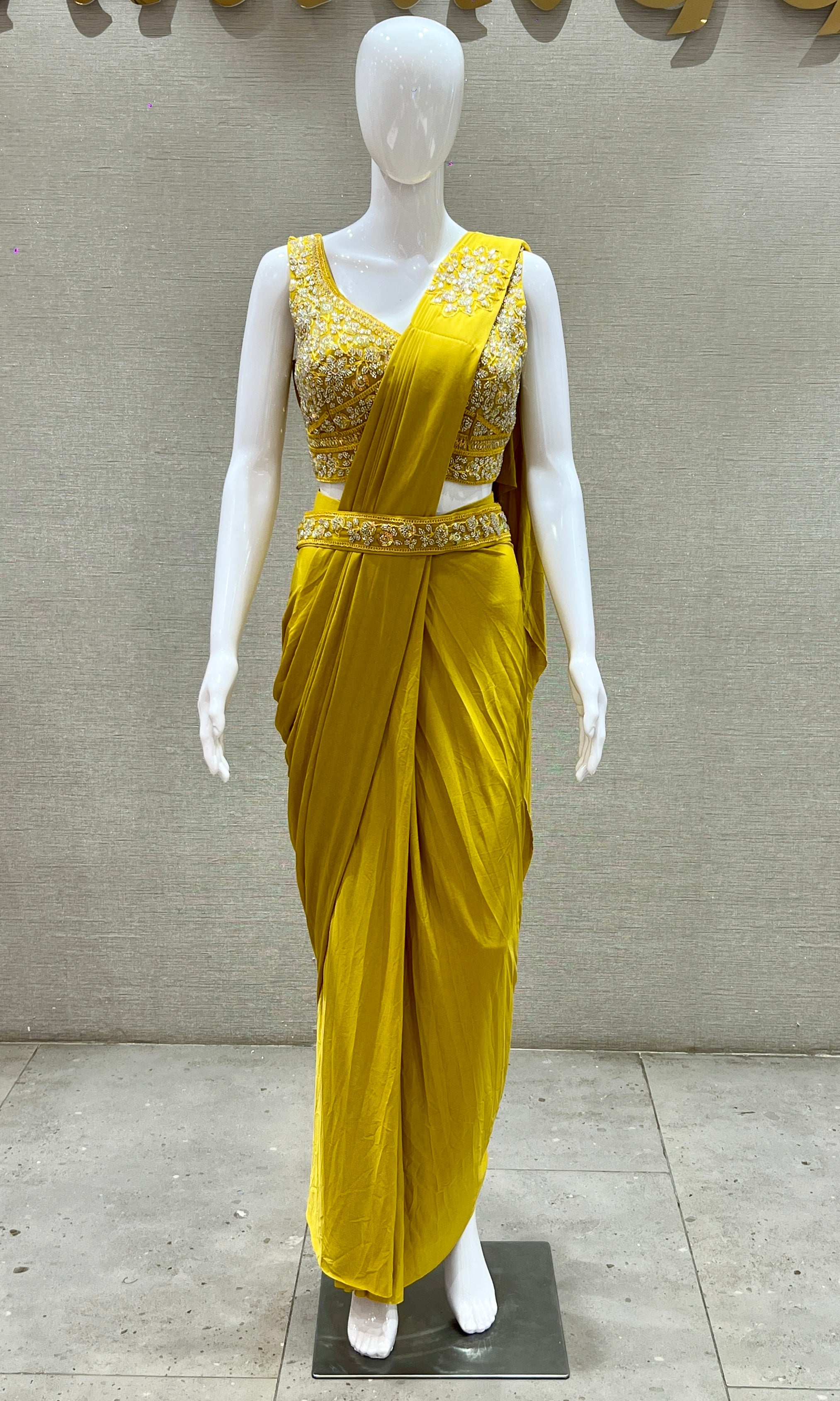 Yellow one minute saree