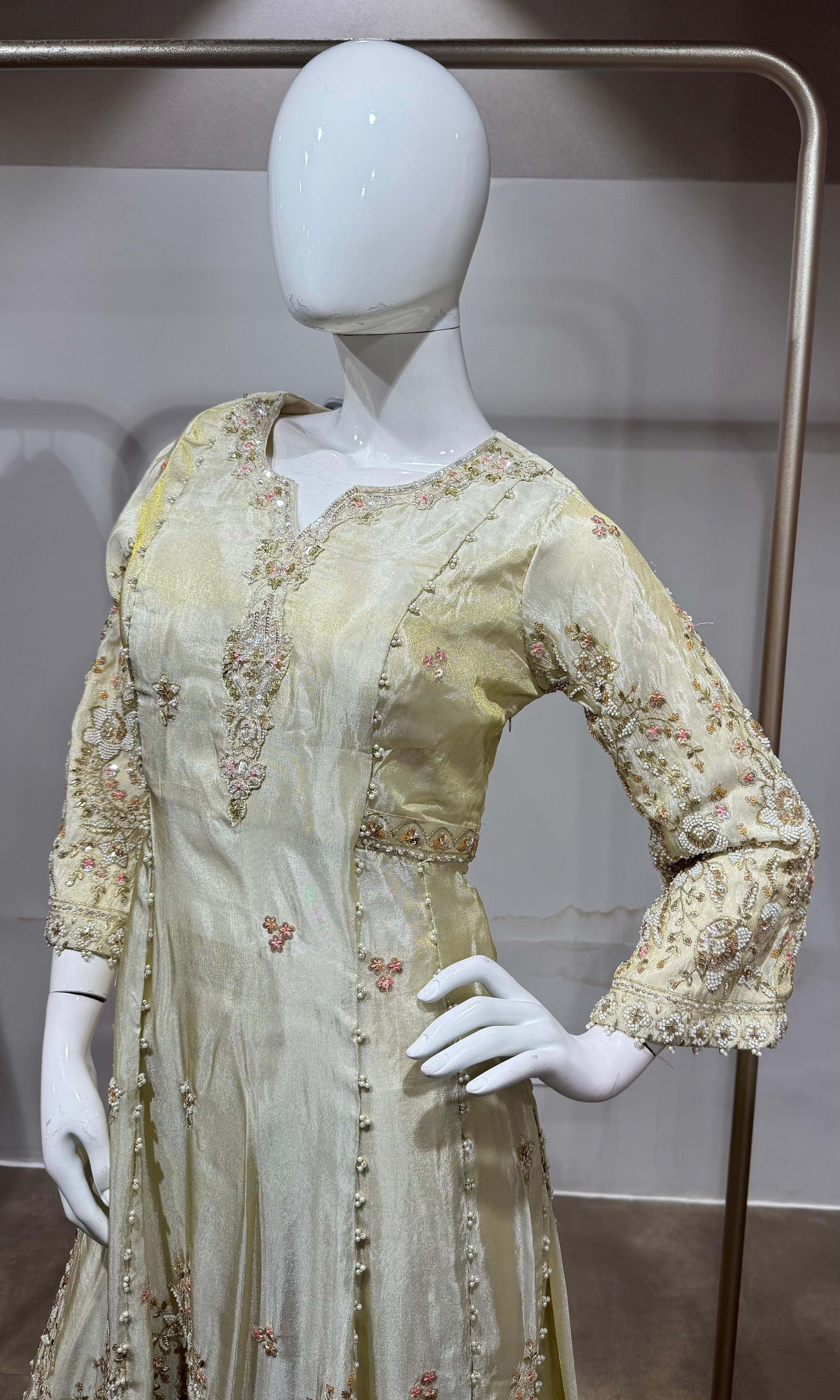 Cream embroidered nyra cut palazzo set