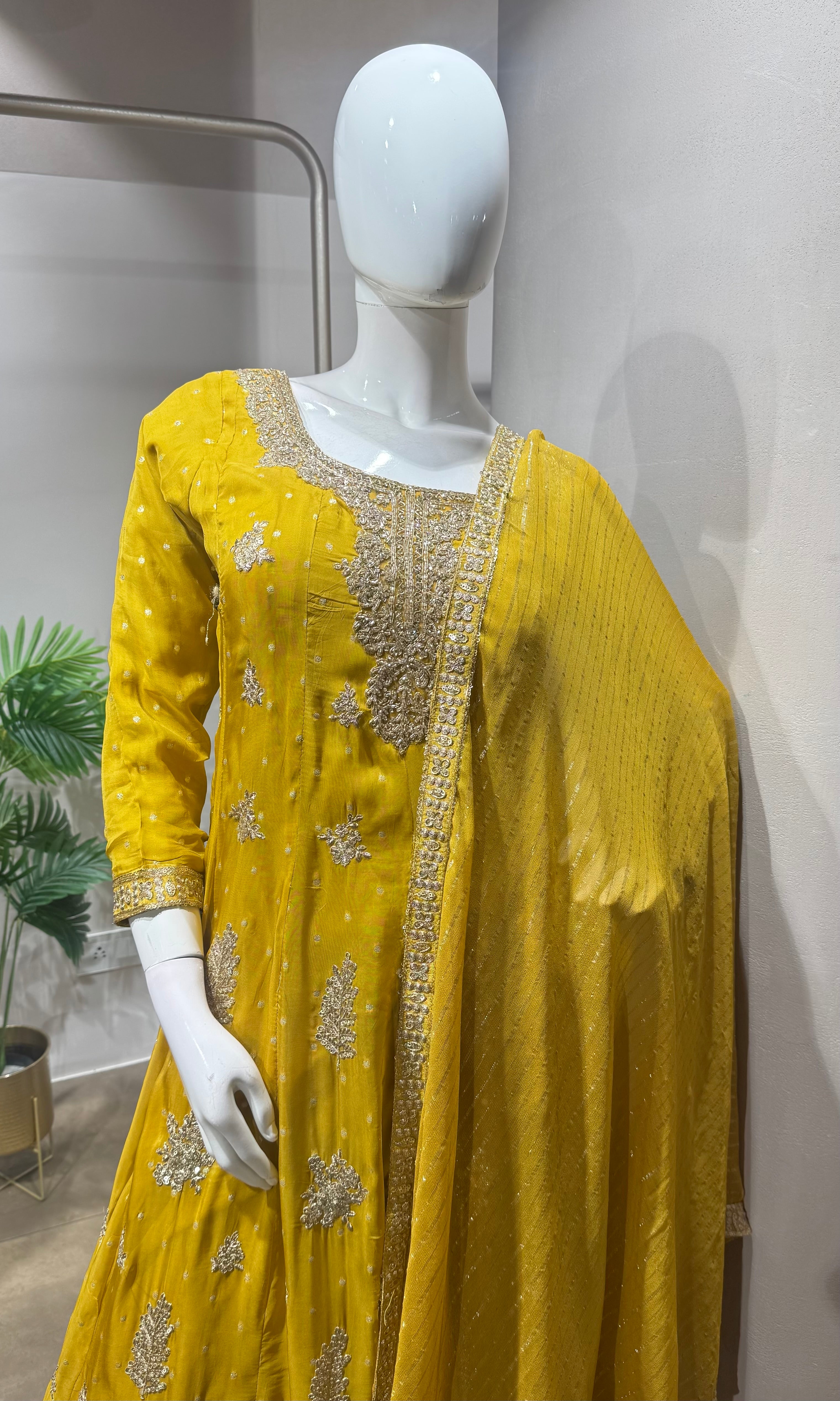 YELLOW GOLDEN EMBROIDERY ANARKALI SET