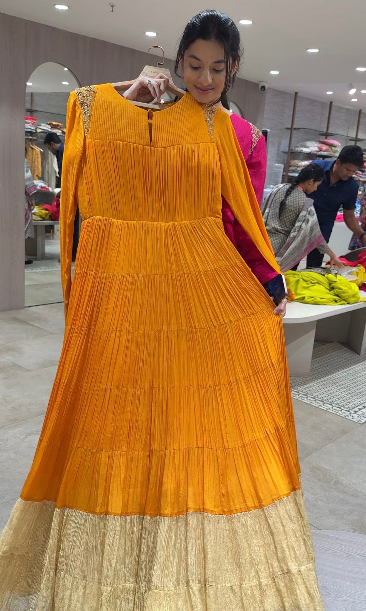 ORANGE Anarkali gown with gold border