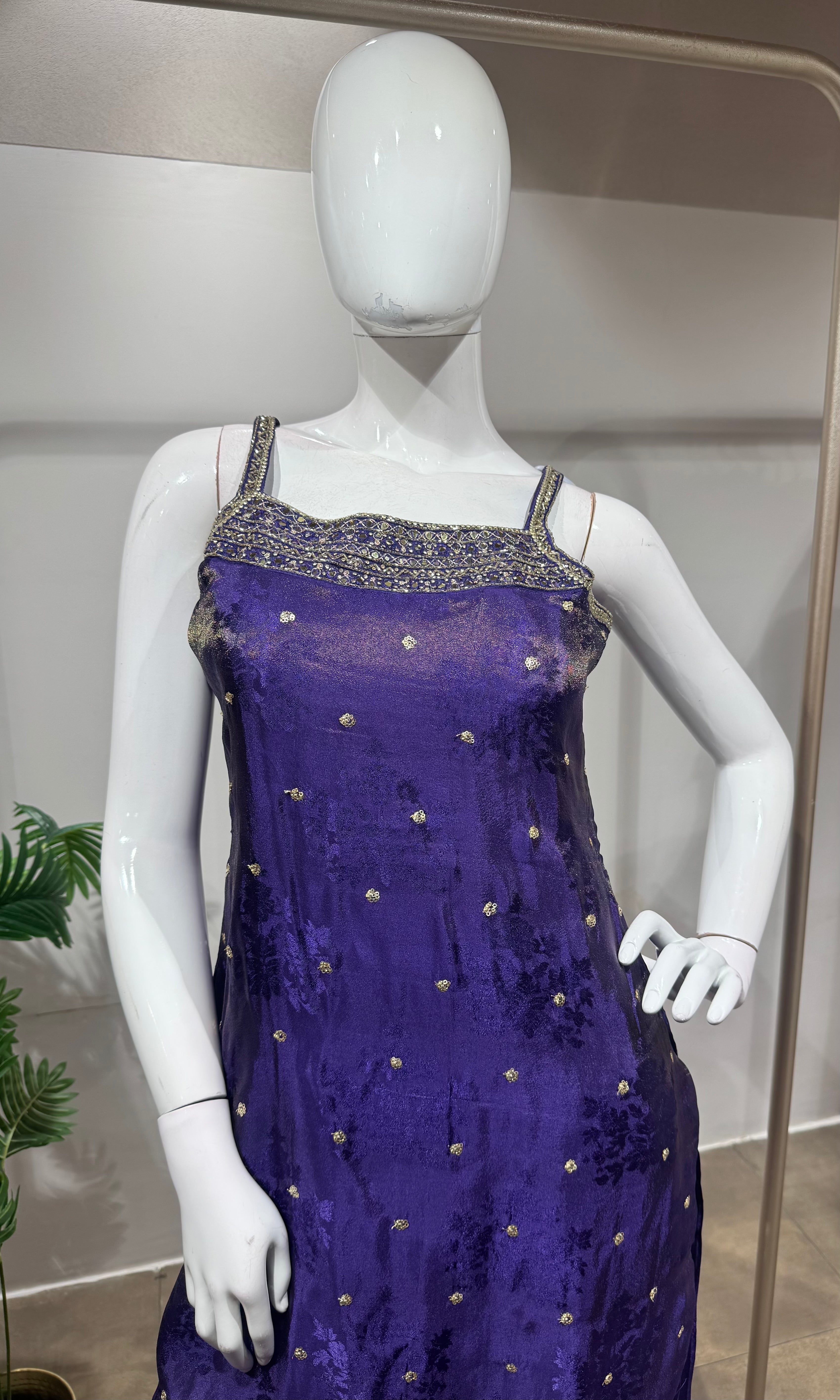 Purple silk embroidered kurta set