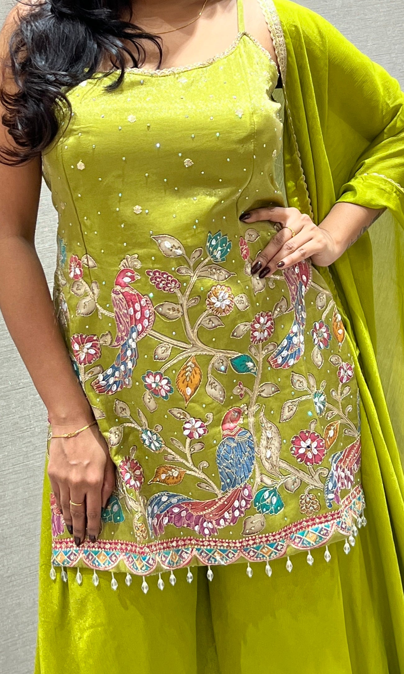 Parrot Green Embroidered Sharara Set