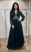GREEN Georgette Gown with Silver Embroidery