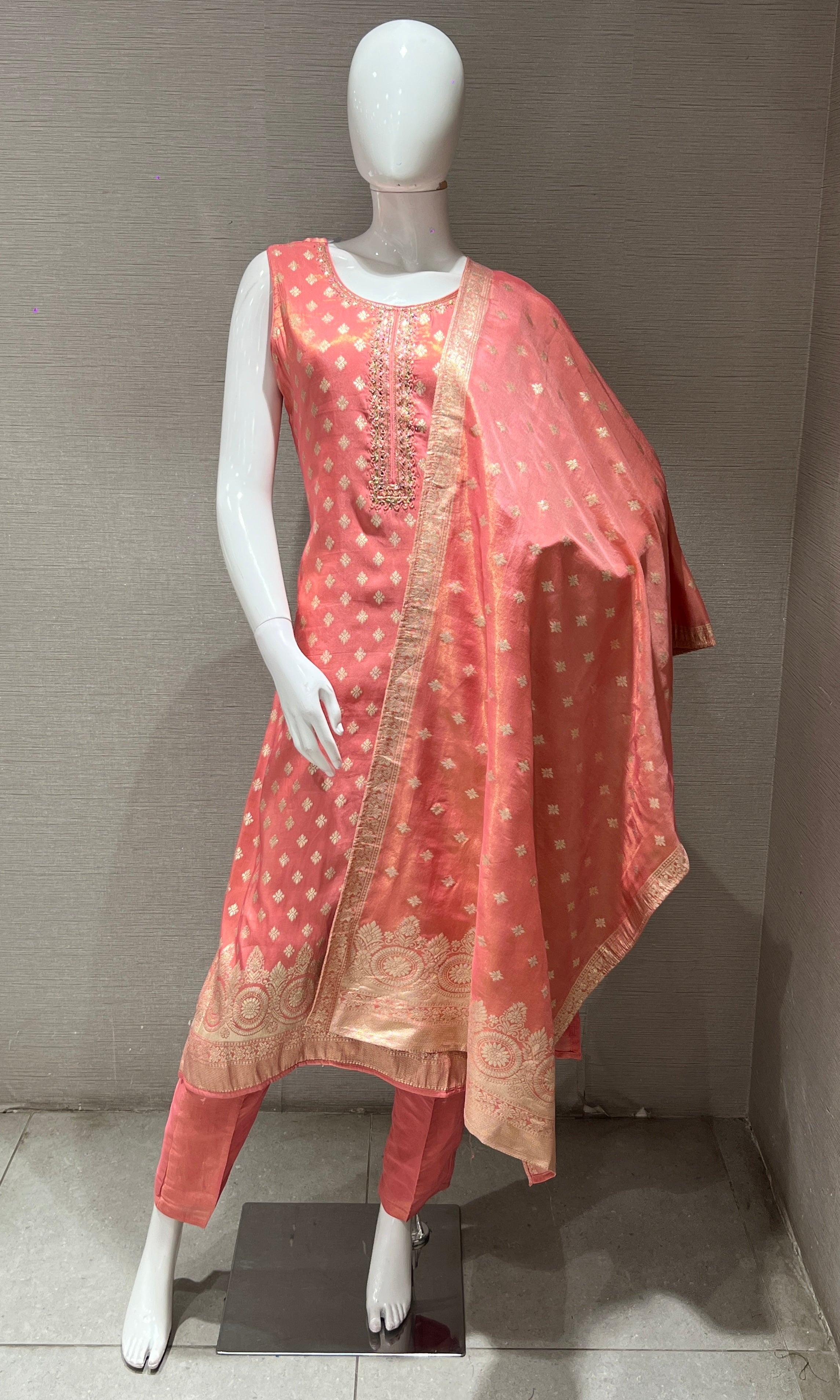 Peach BANARASI EMBROIDERED kurta set