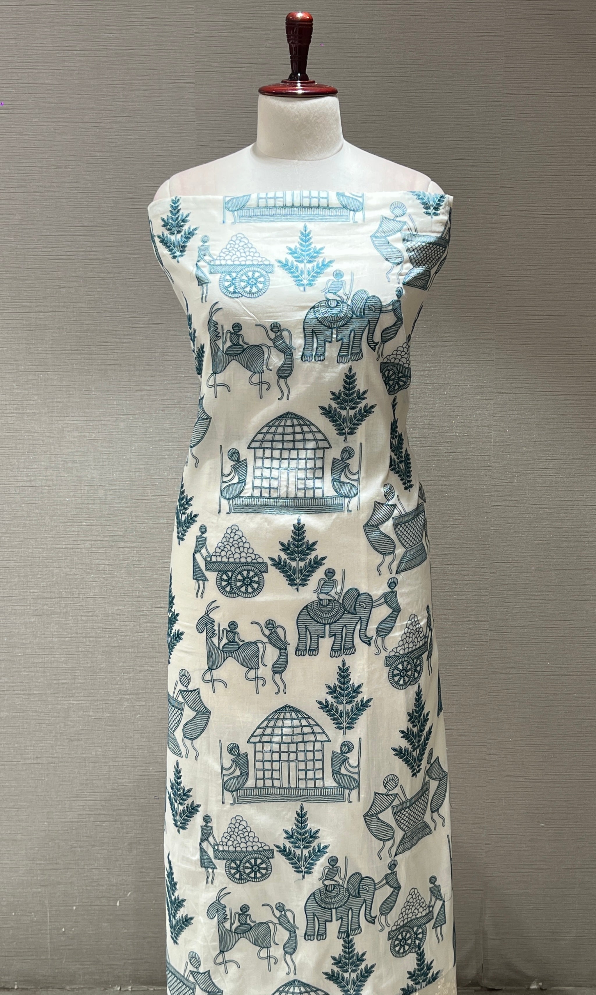 Blue Pottery Print dress material Blue Pottery Print dress material