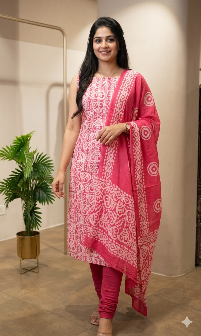 PINK ETHNIC PRINTED DRESS MATERIAL
