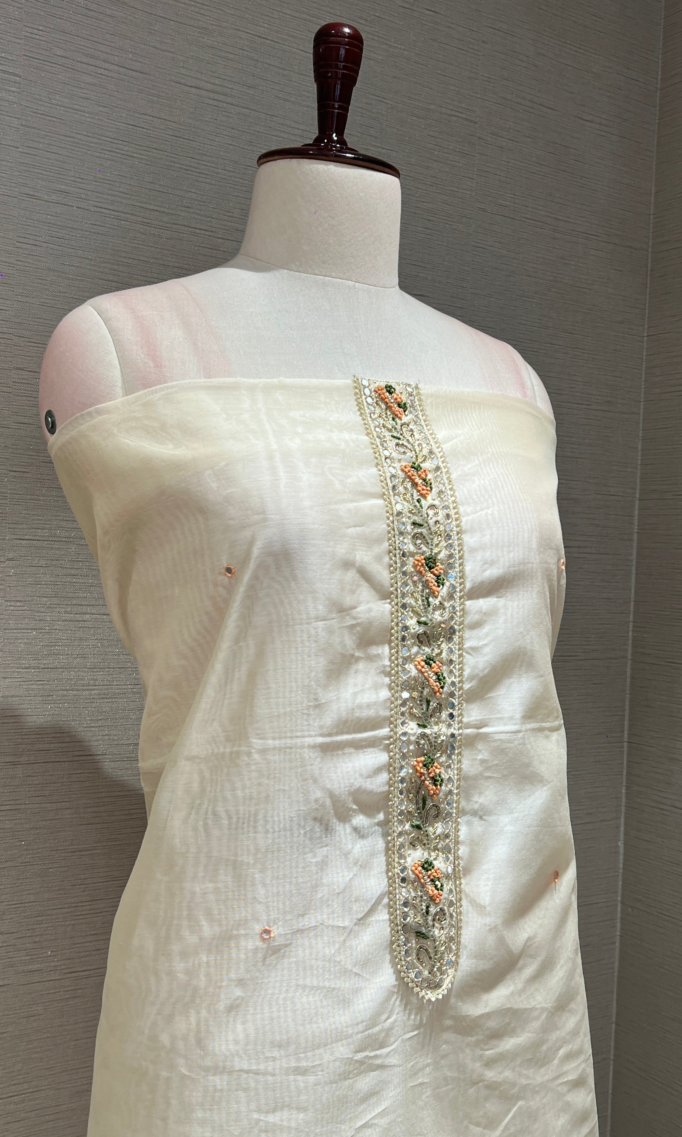 OFF WHITE dress material WITH FLORAL DUPATTA