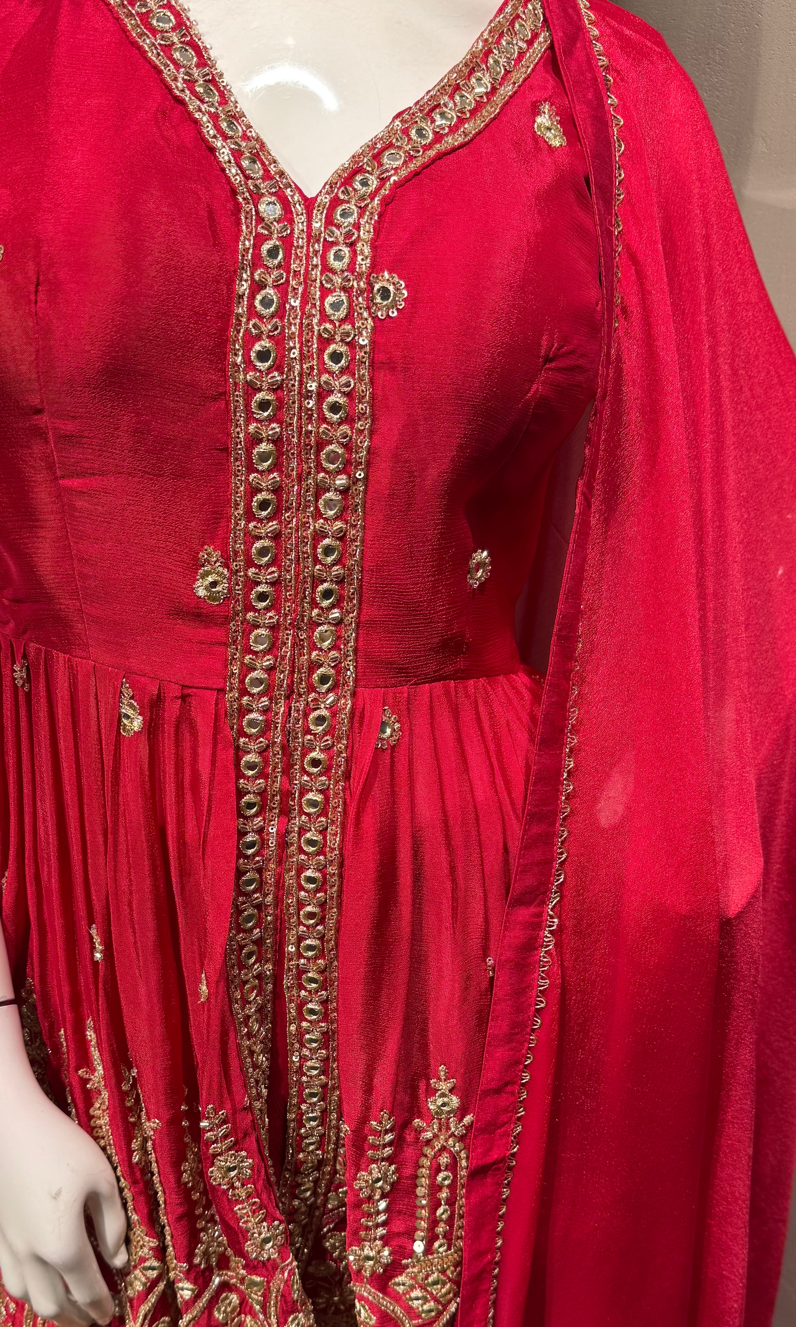 RED Silk Embroidered Palazzo Set with Dupatta