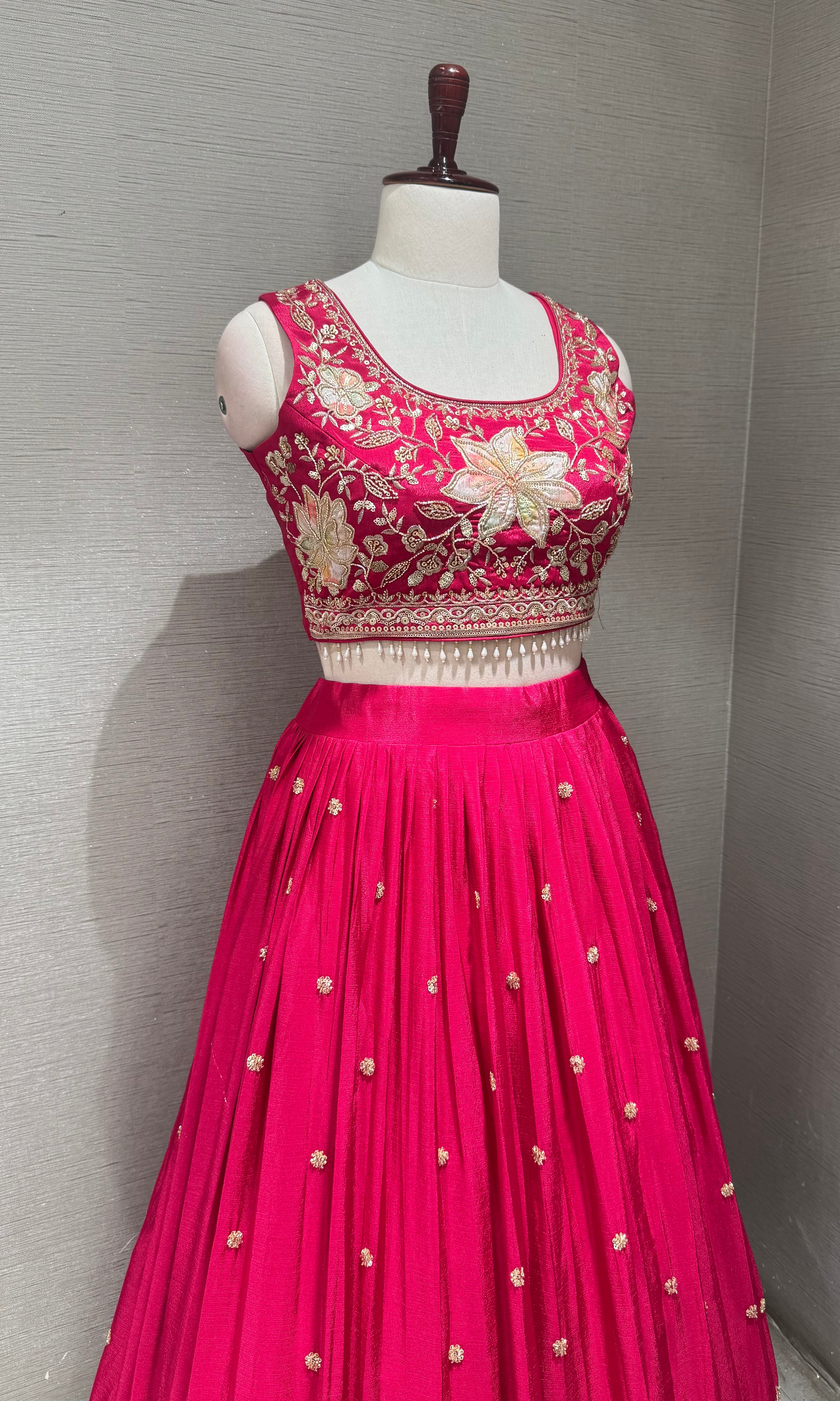 Rani tissue silk Floral Embroidered Lehenga Set