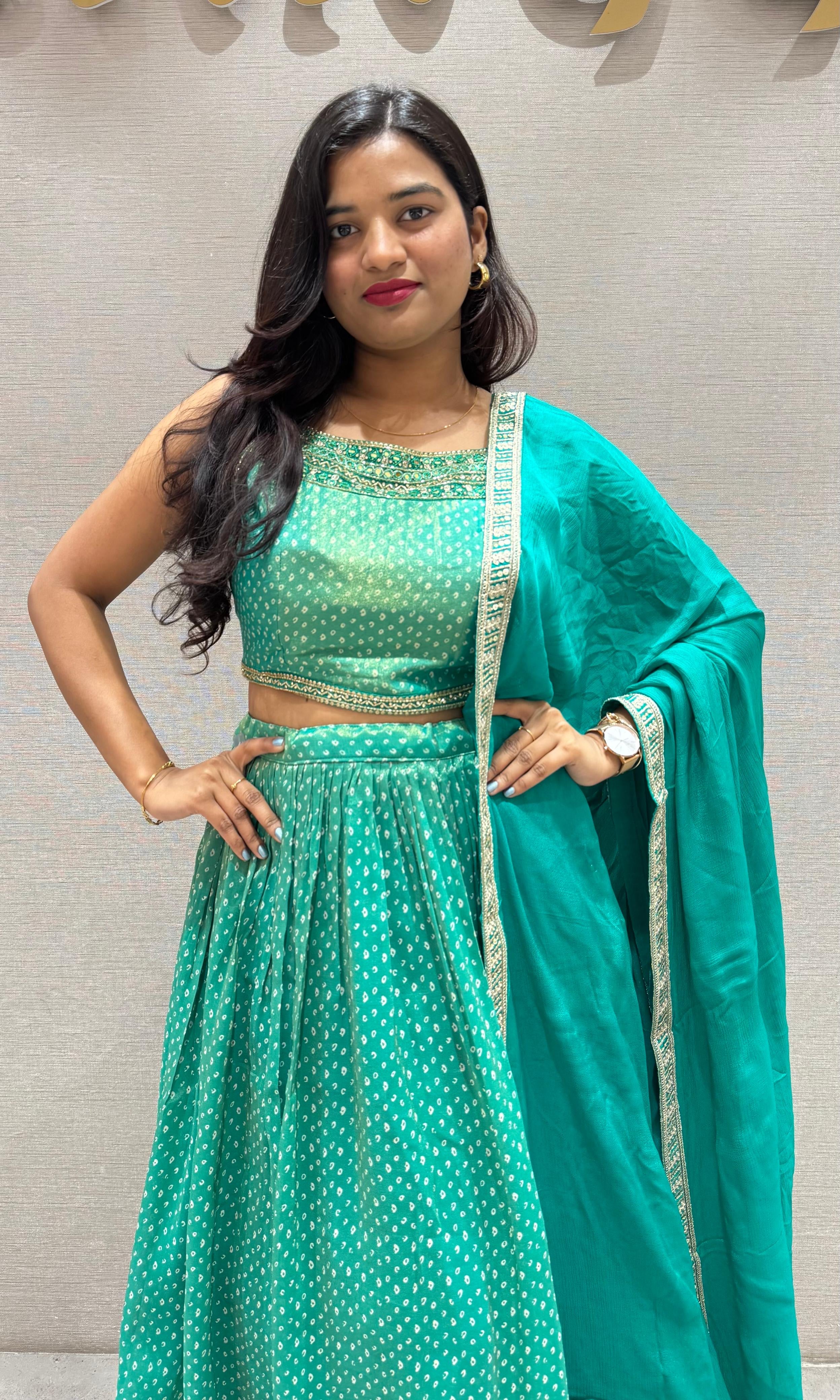 Green EMBROIDERED lehanga