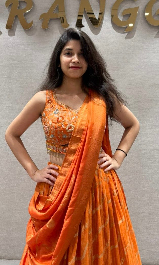Orange leheriya lehenga
