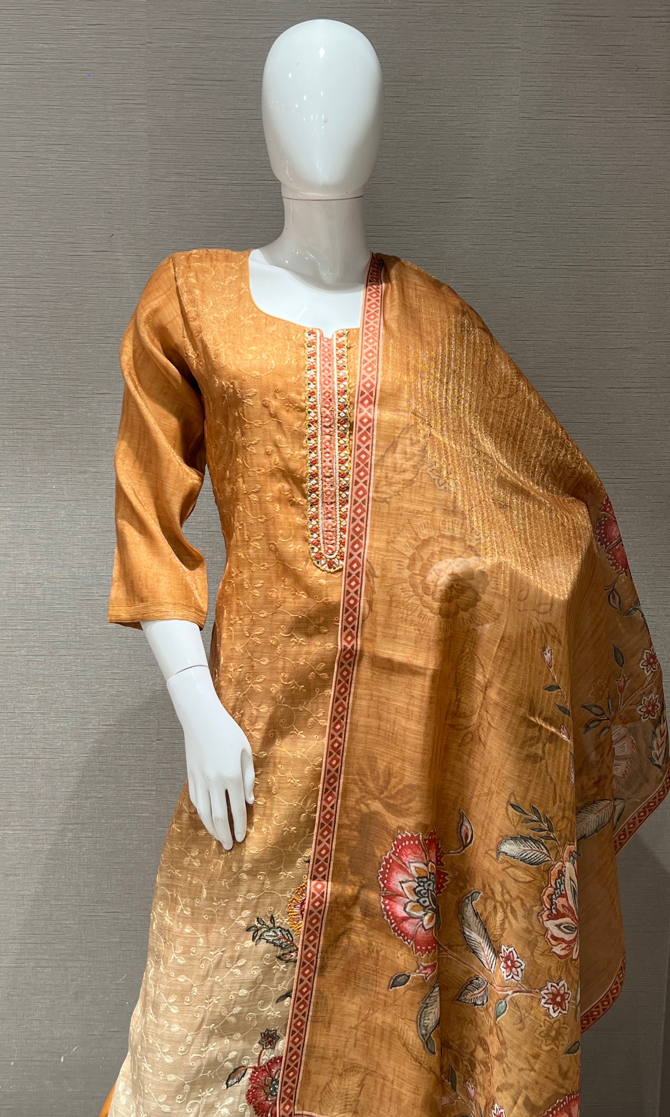 Mustard Floral Printed Kurta Set