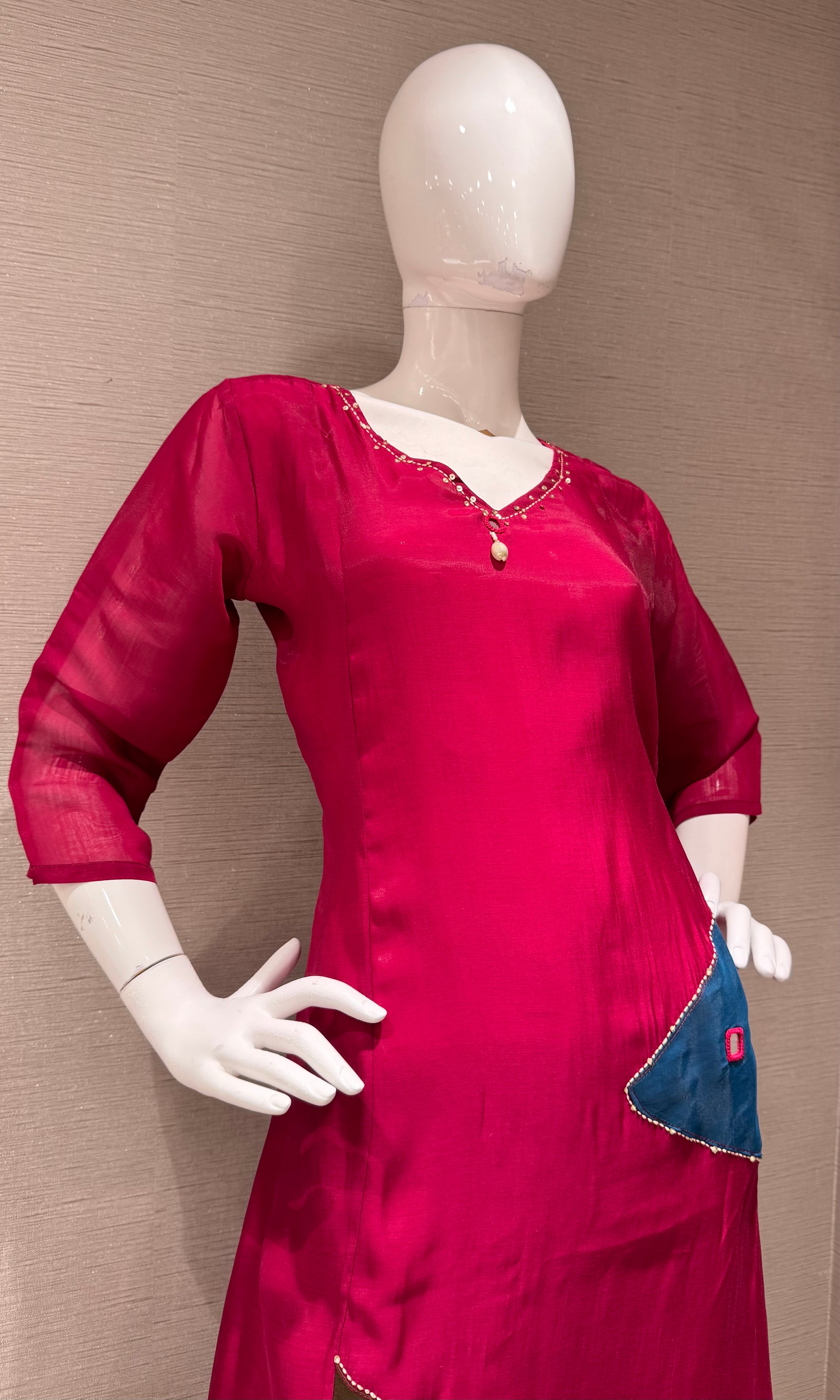 Maroon Straight Patch Kurta Set with Dupatta