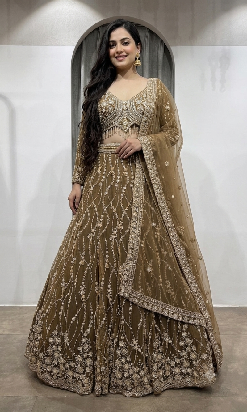 Mocha Brown Designer Lehenga with Sequins