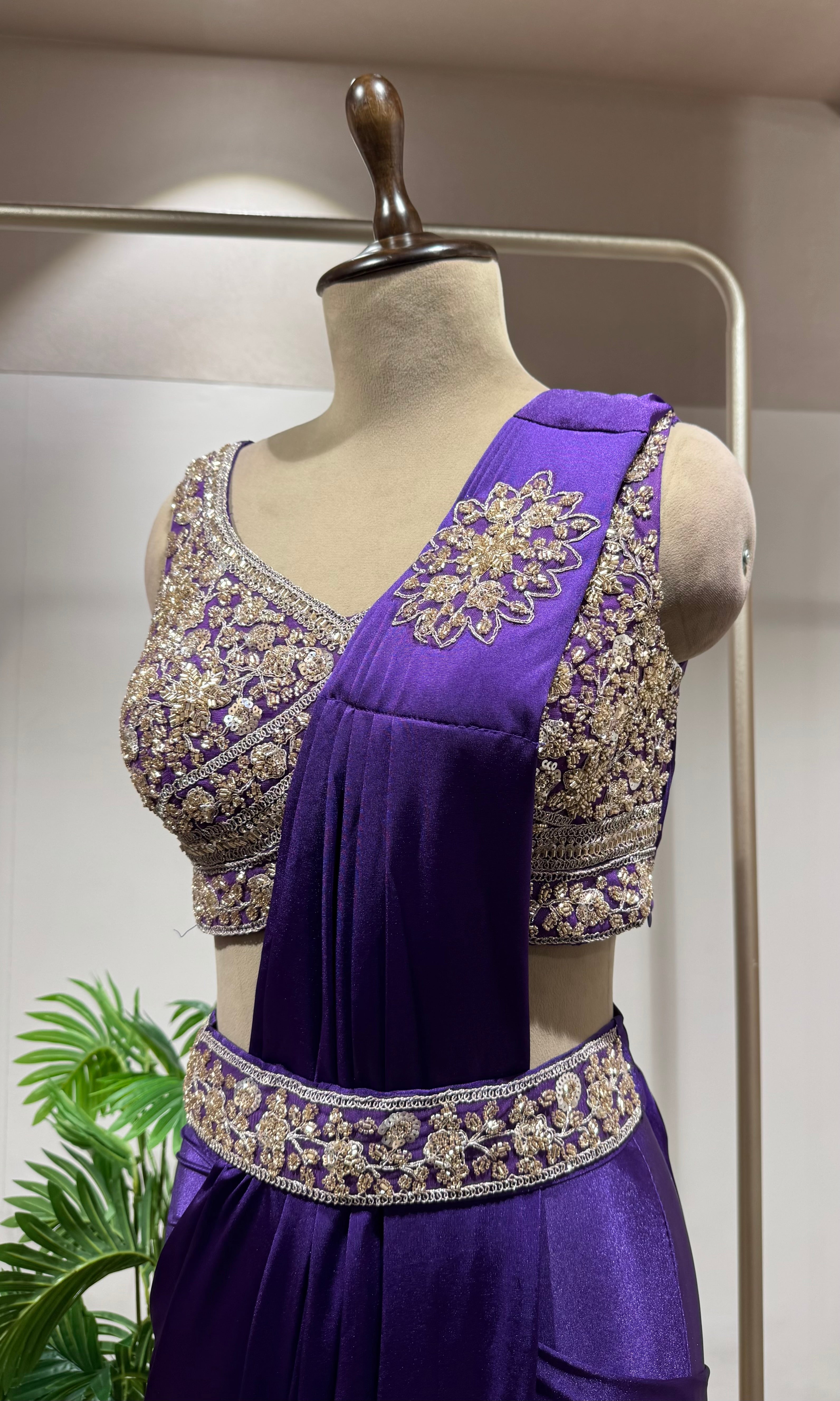 PURPLE DRAPE SAREE WITH BLOUSE & BELT