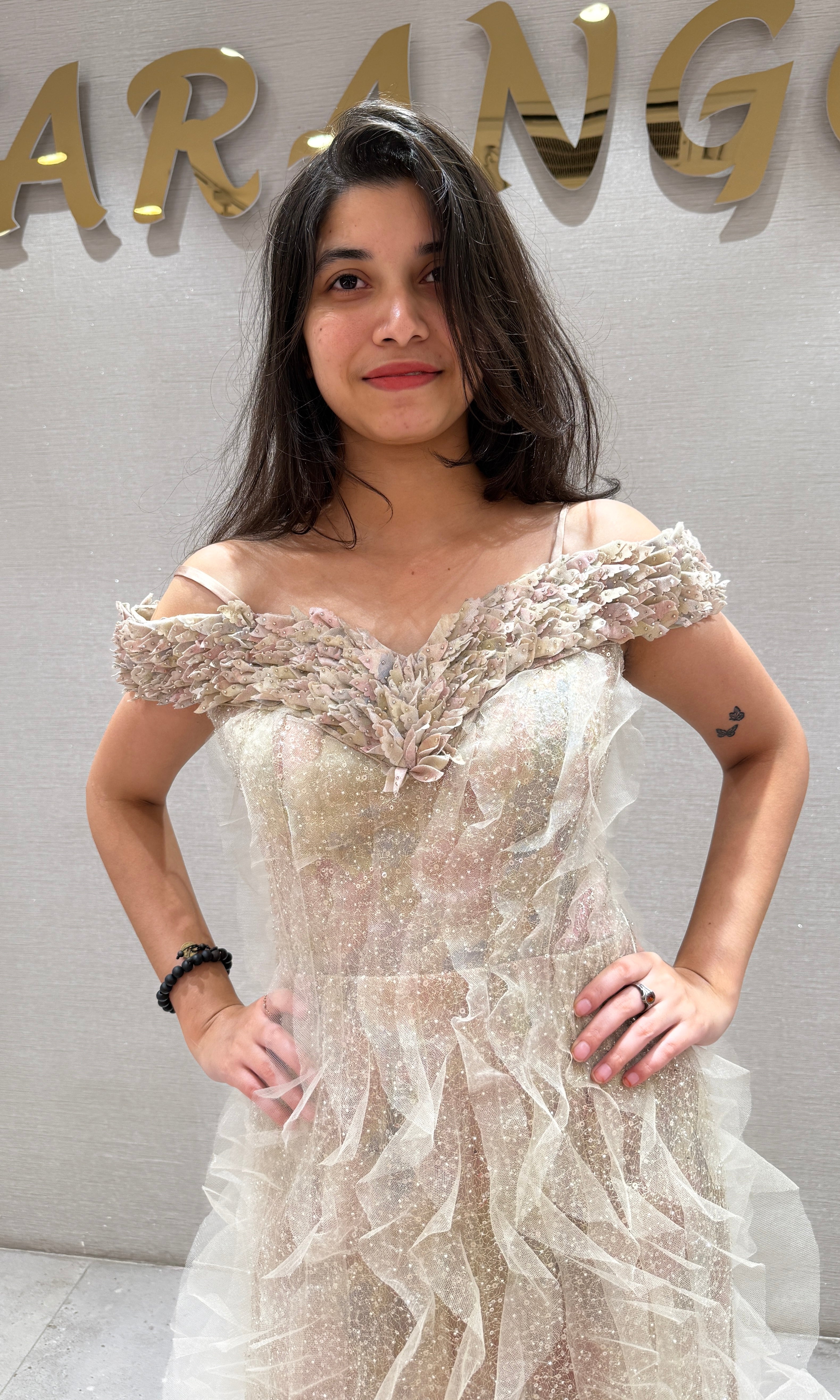 Fawn Golden Ruffle Layered Gown