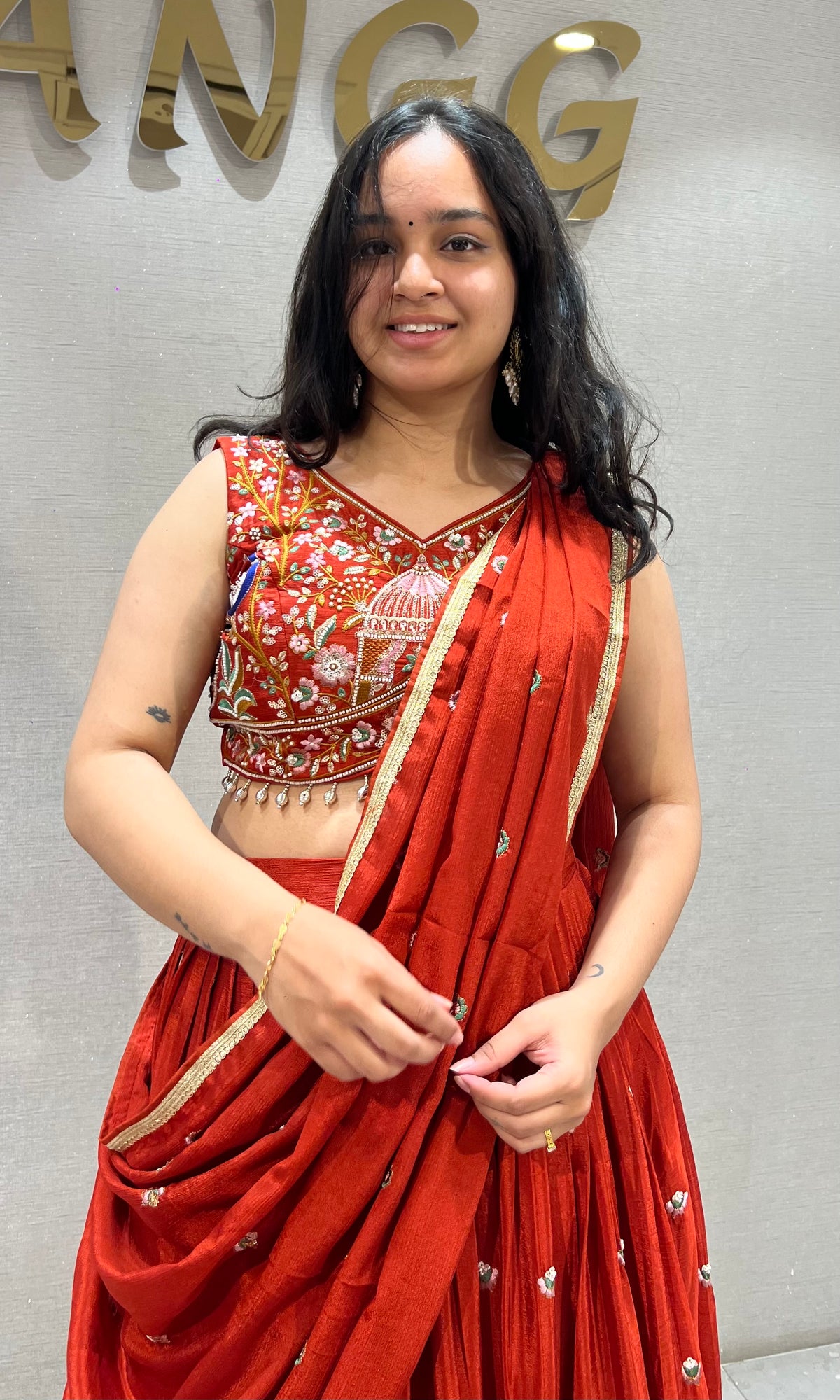 Crimson Rust Elegance Georgette Lehenga Set