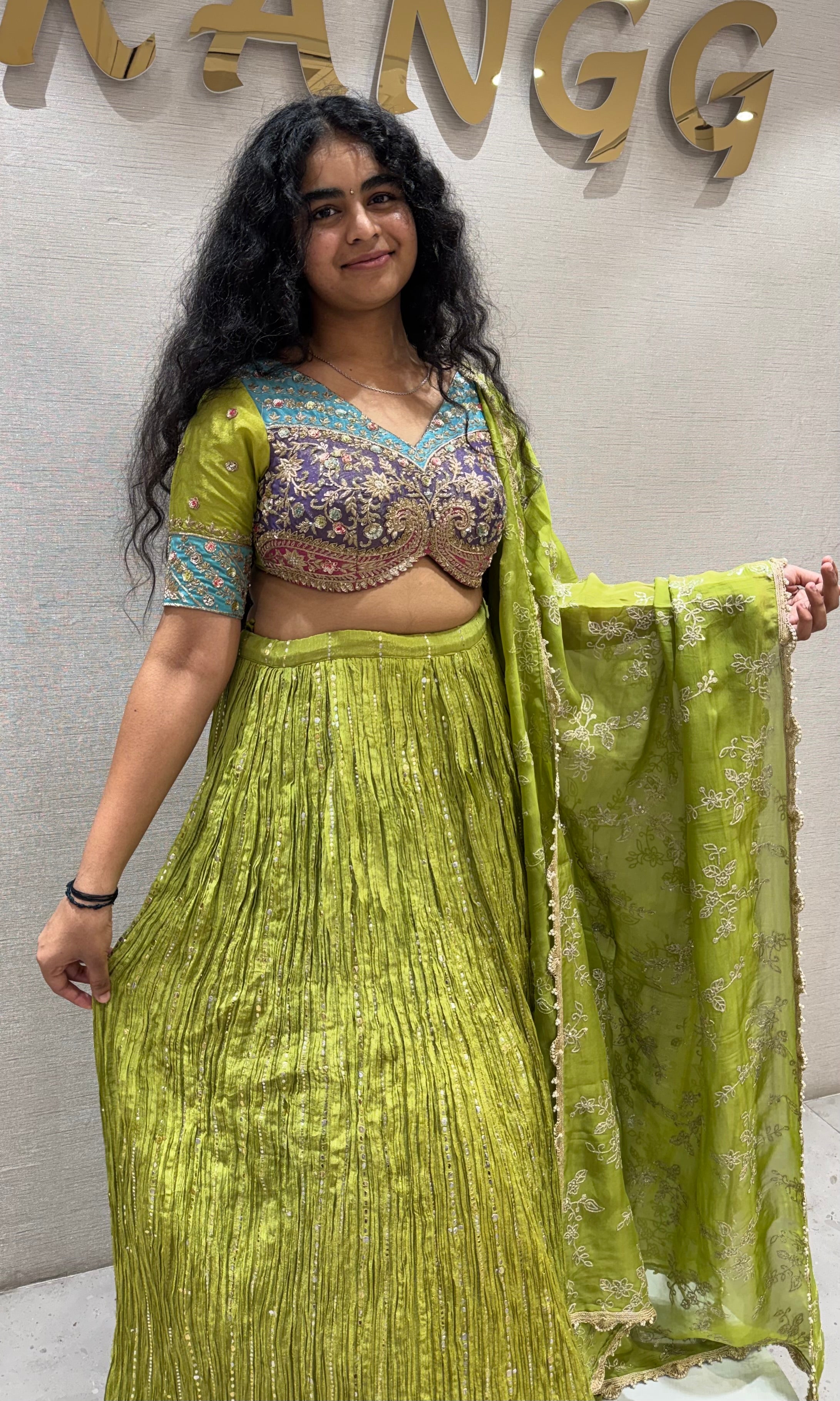 Parrot Green Intricate Embroidered Lehenga