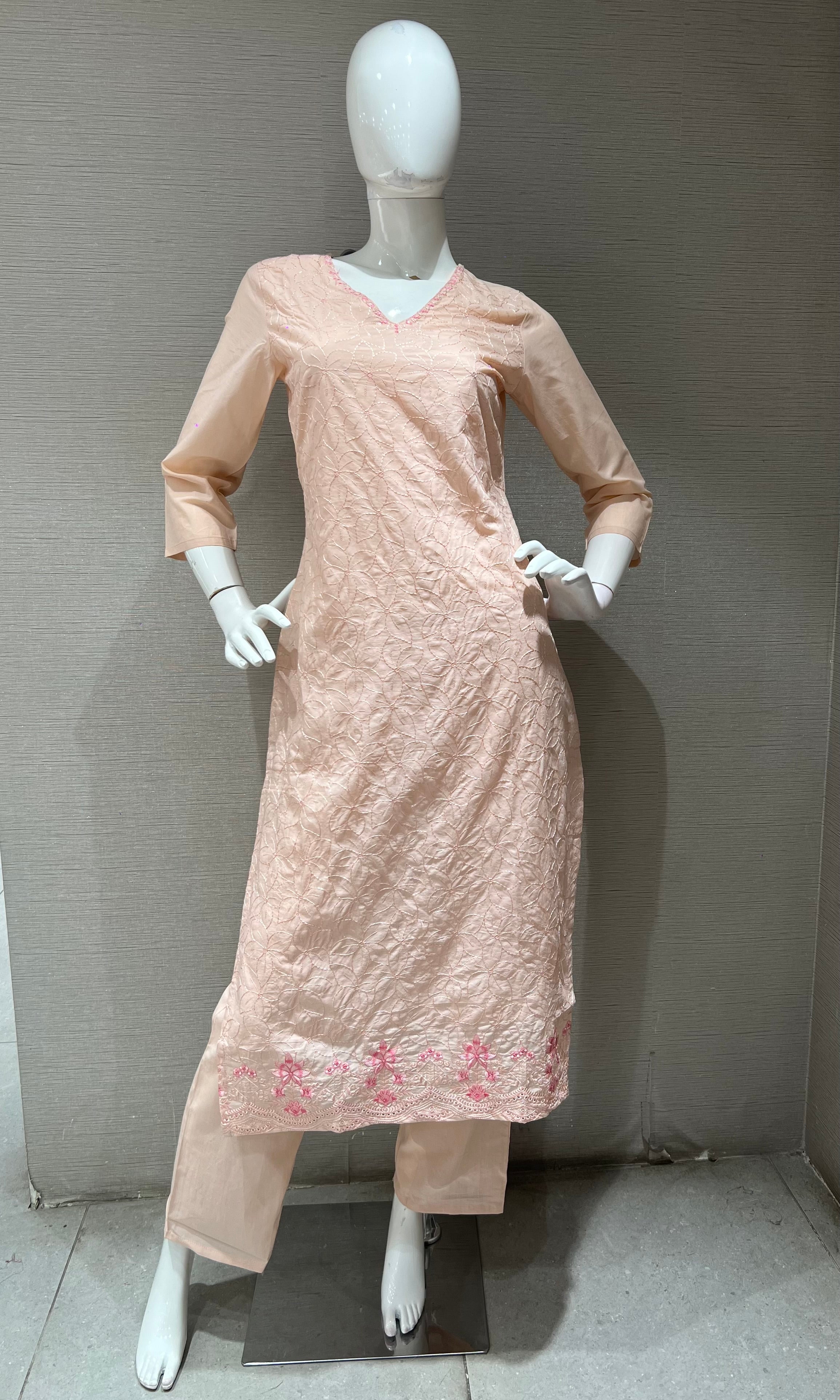 Peach Floral Kurta Set with Matching Dupatta