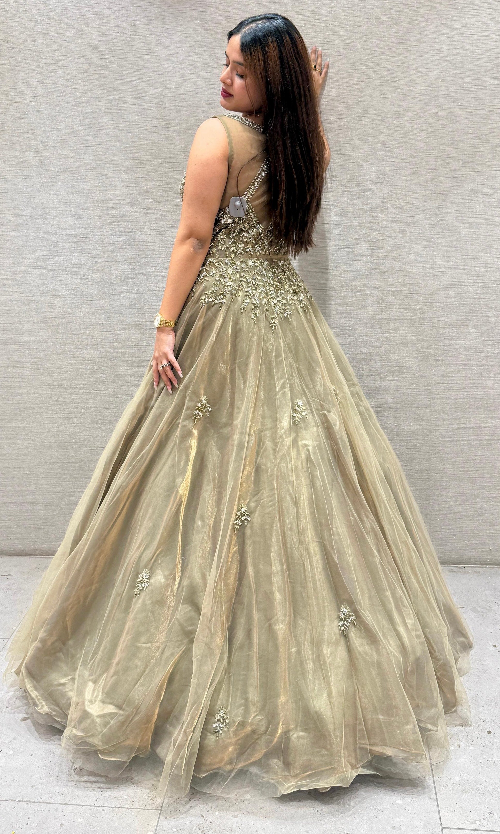 Grey Golden embellished long gown Grey Golden embellished long gown