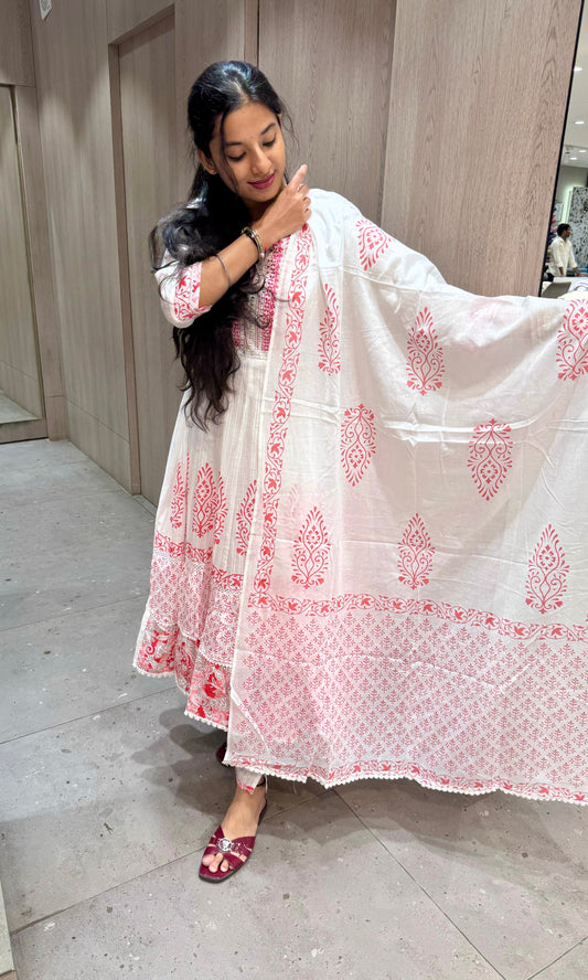 Pink Anarkali frock with straight pant 222