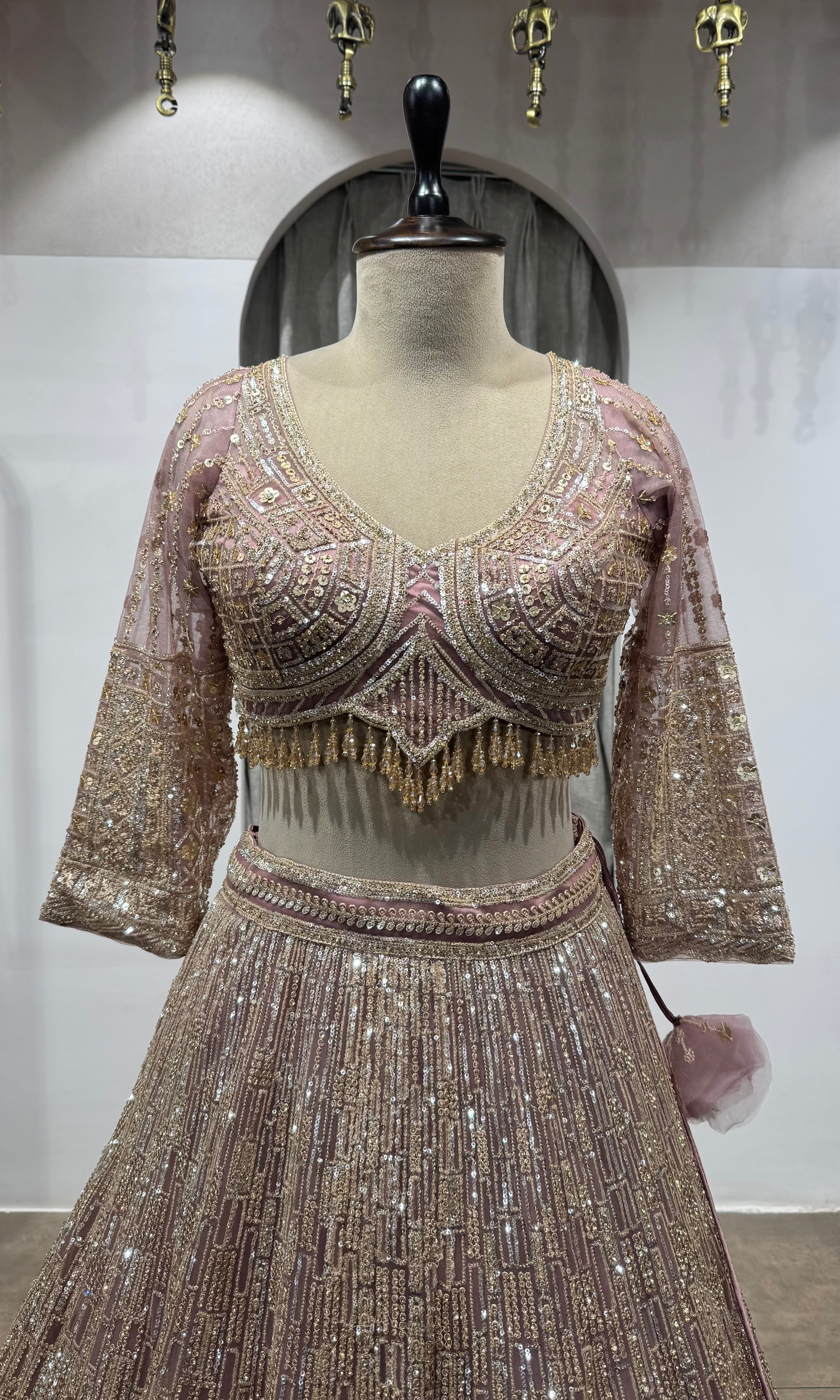 Pink Rose Gold Embroidered Lehenga with Dupatta
