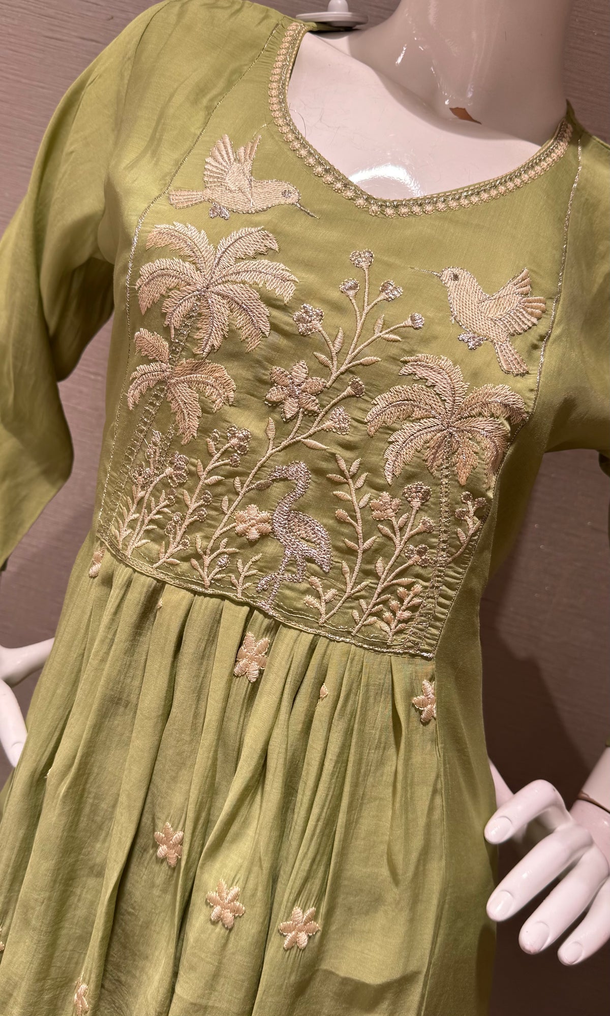 Olive Green mul chanderi Kurta Set with Dupatta