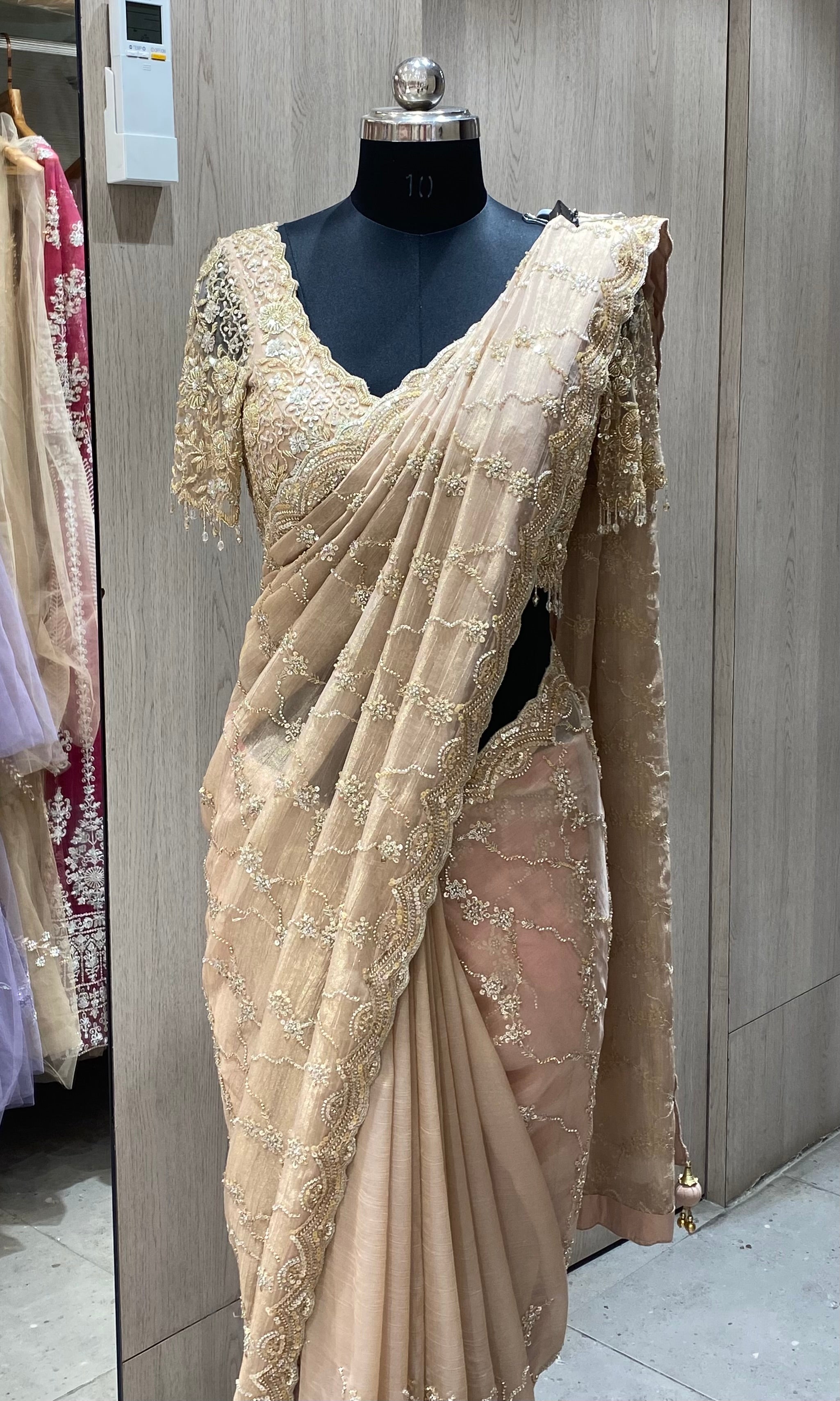 Onion pink saree with ready blouse