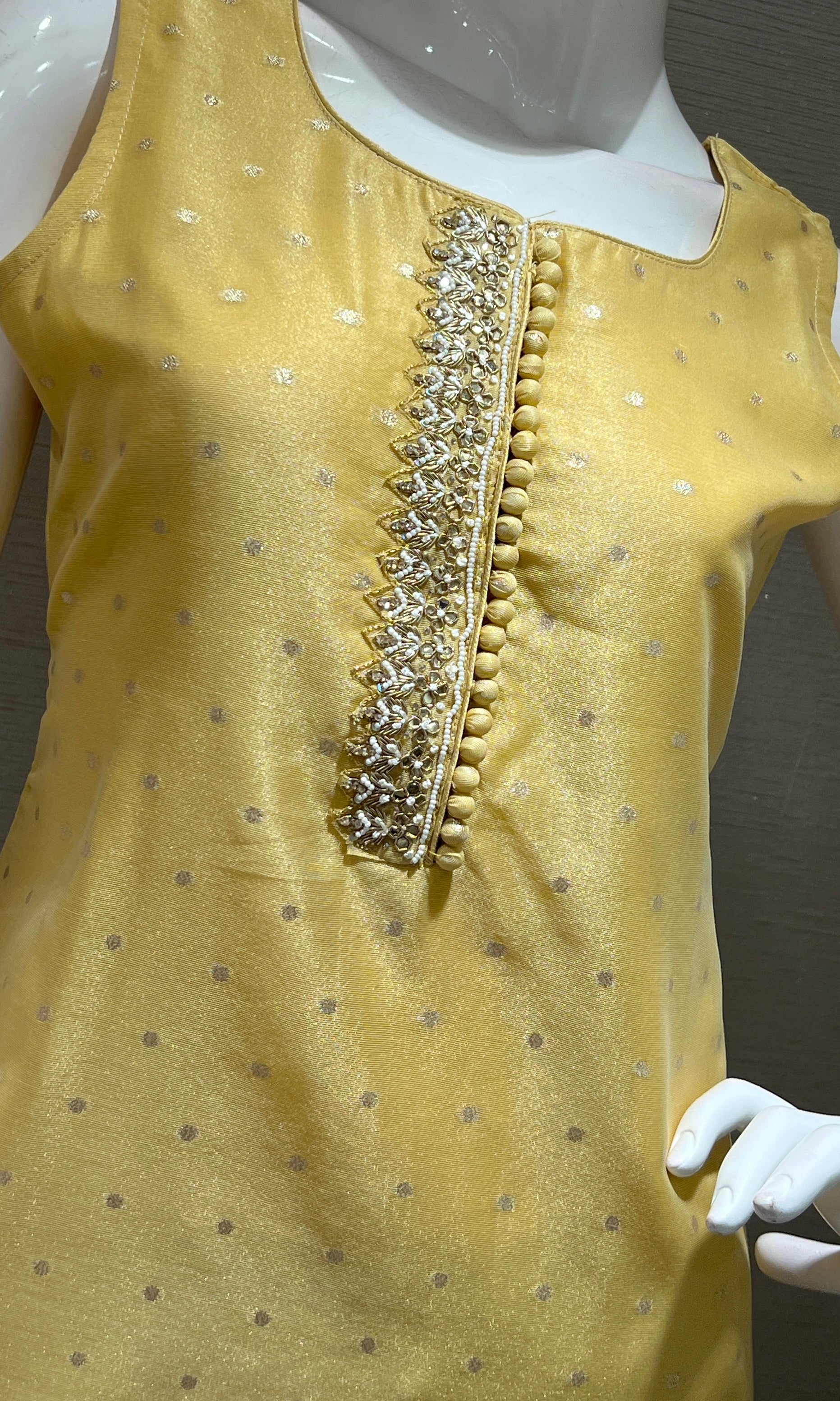 Golden kurta set with striped dupatta