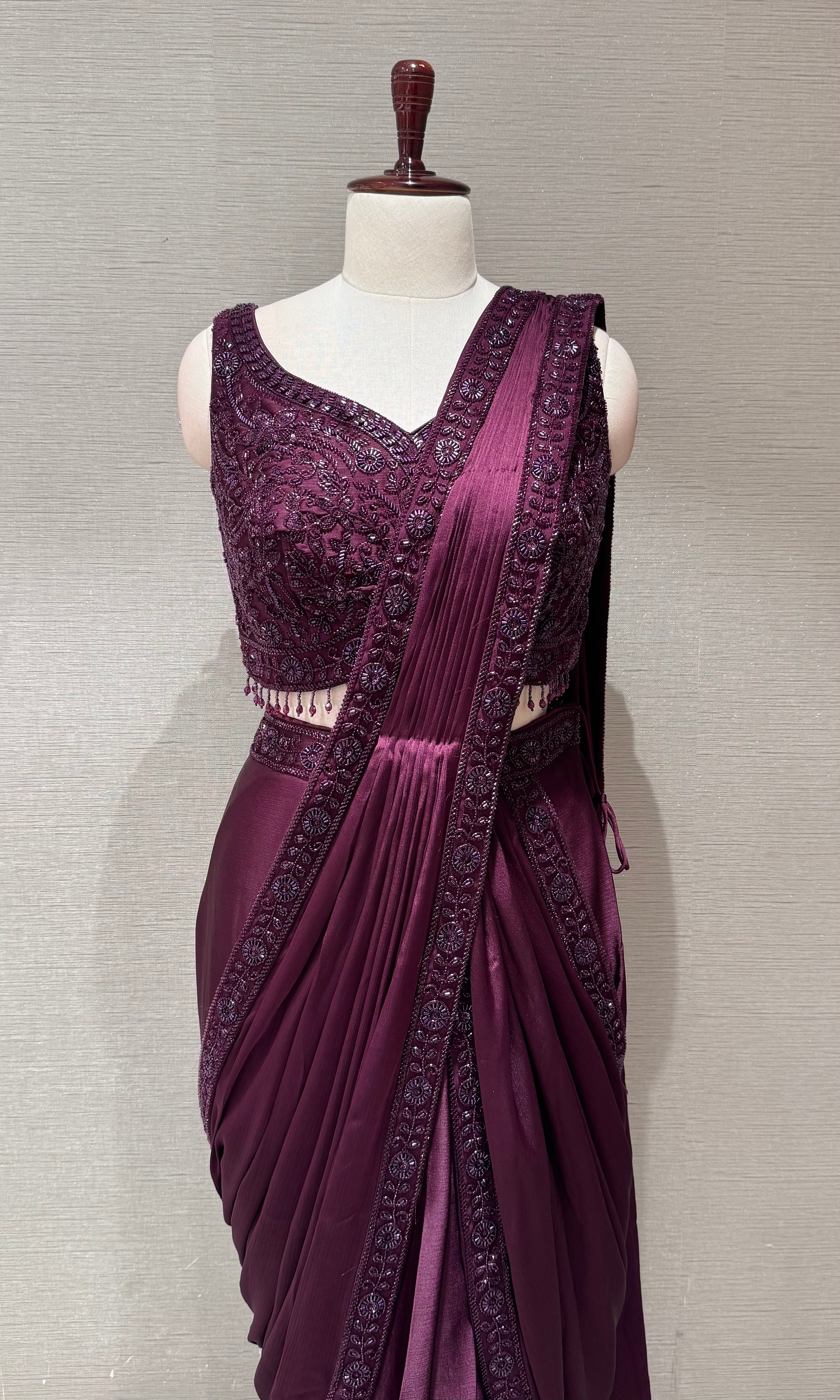 Royal Wine Embellished Saree with blouse