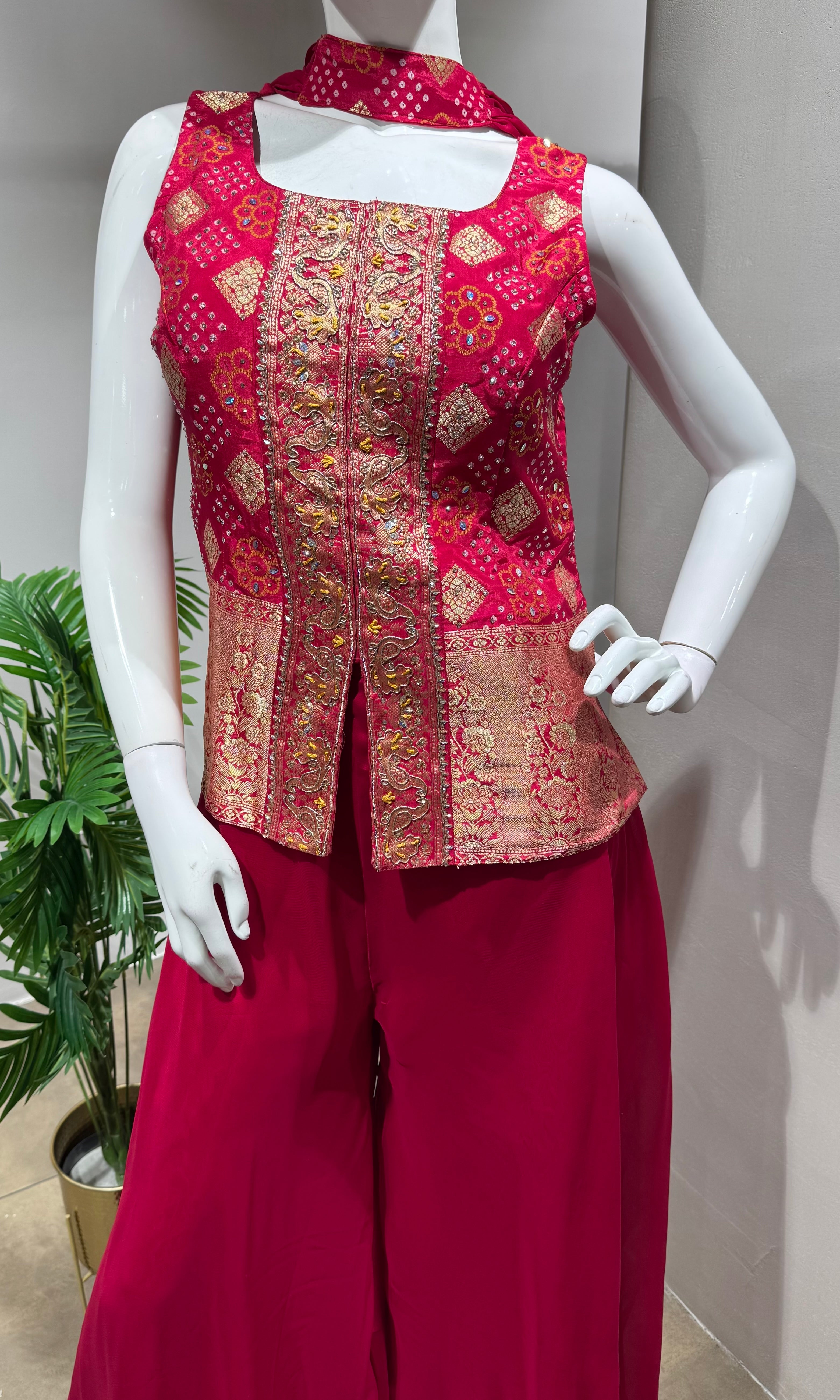 PINK EMBROIDERED PEPLUM PALAZZO SET