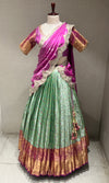 PINK Banarasi LEHENGA with Mint Floral Weave