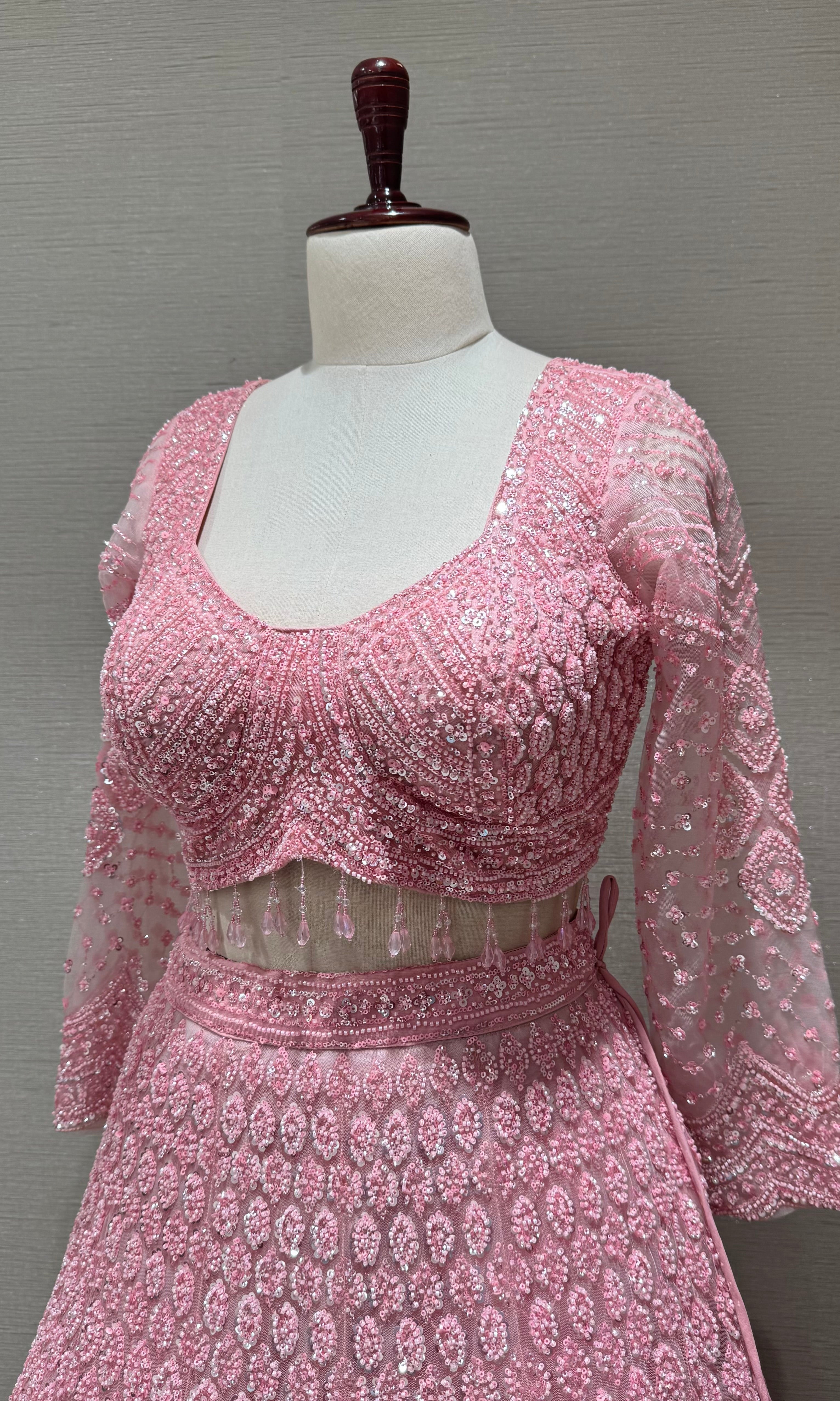 Pastel Pink Monochromatic Embroidered Bridal Lehenga