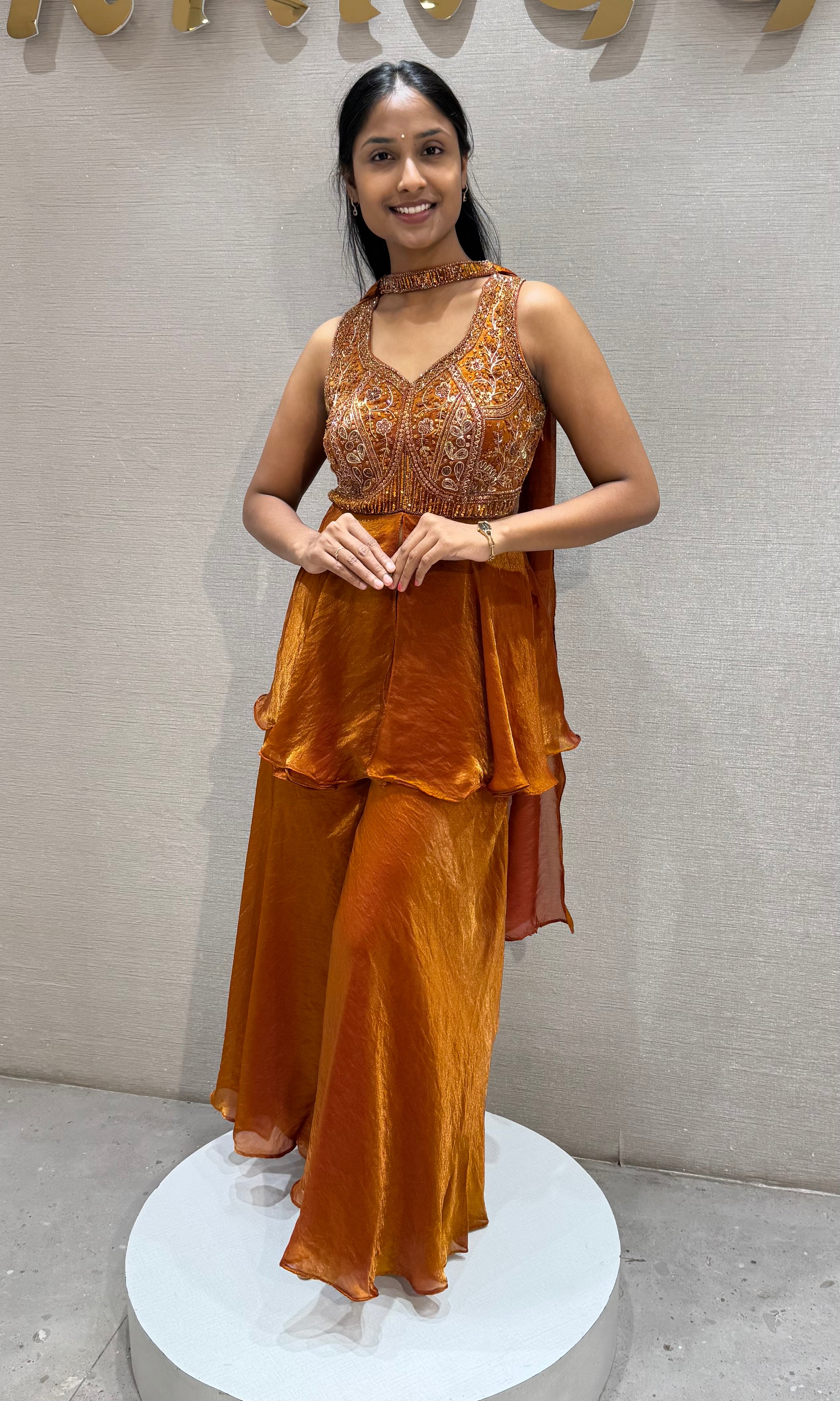 CAMELBROWN Glow Embroidered Halter Palazzo Set