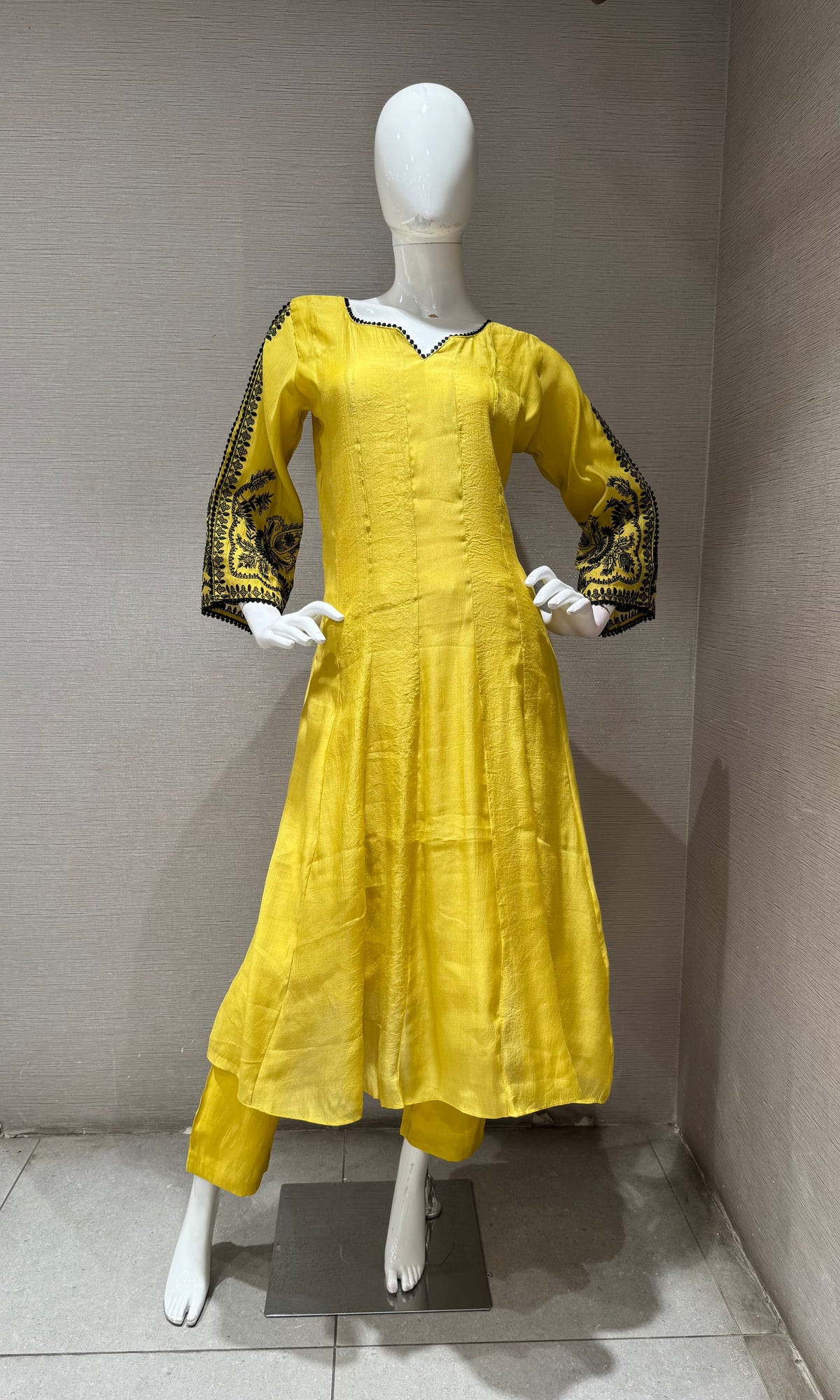 Mustard Yellow chanderi silk kurta set with dupatta