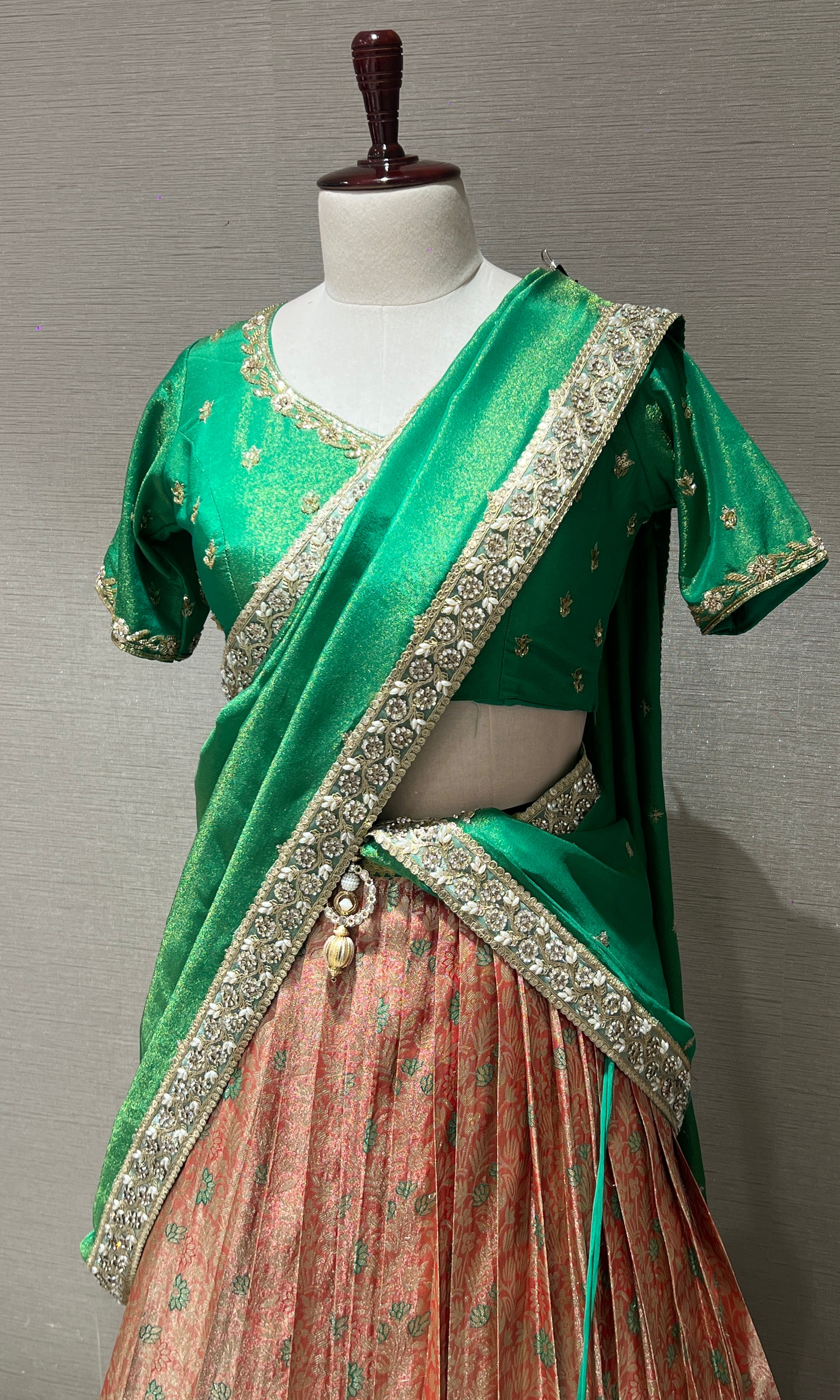 Green pattu Lehenga