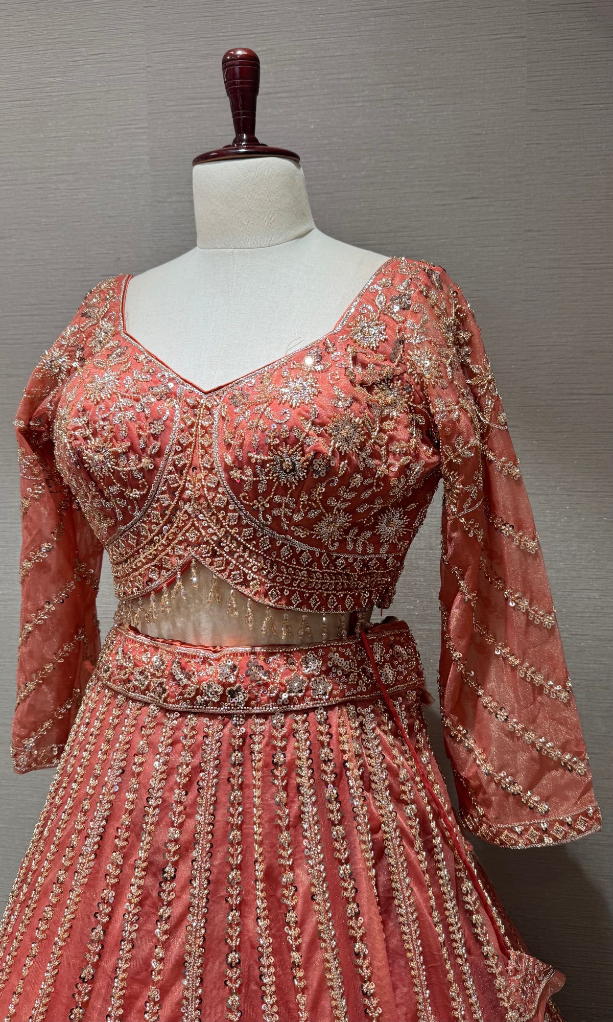 Rust Intricate Embroidered Lehenga Set