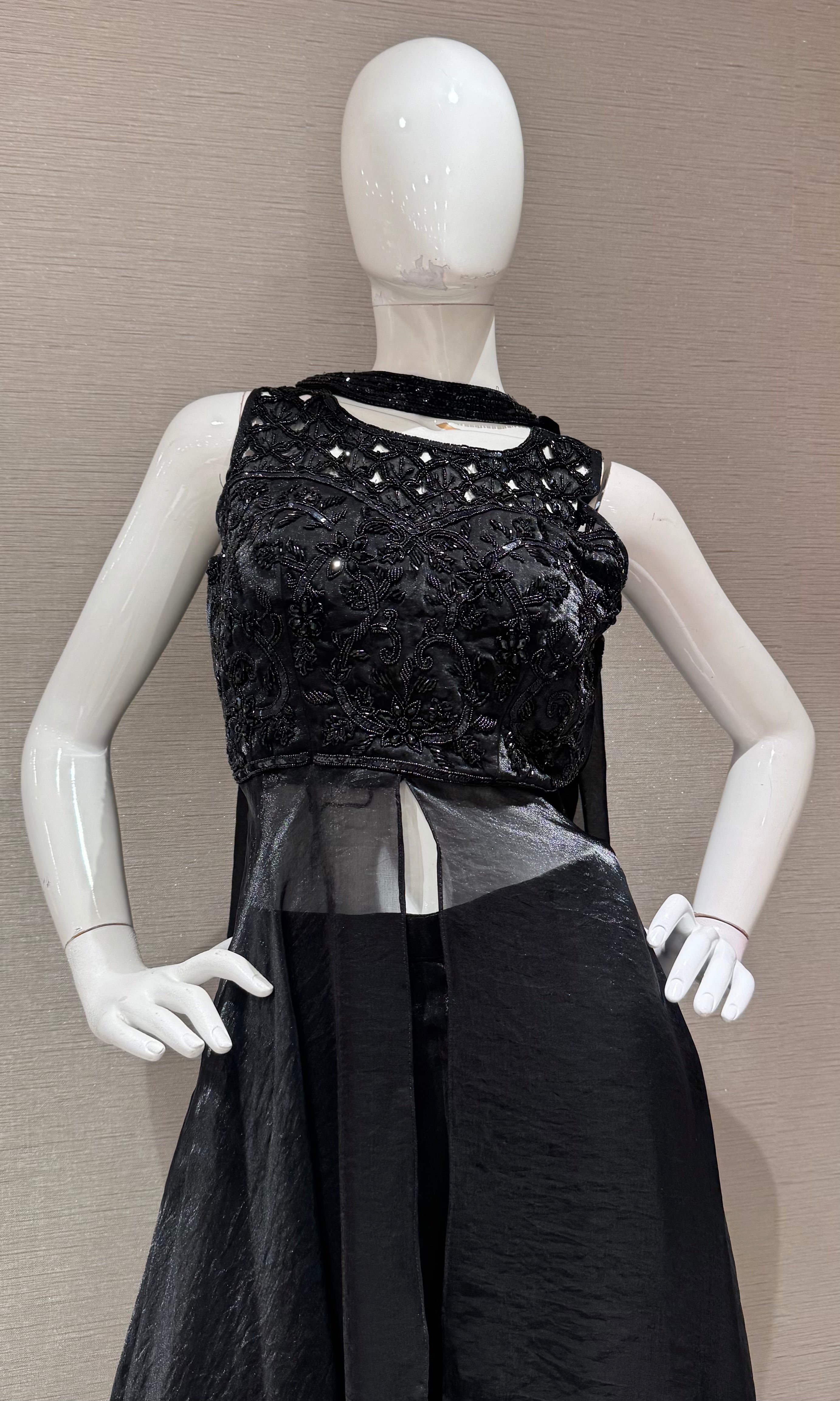 Black shimmer front slit anarkali with palazo pants
