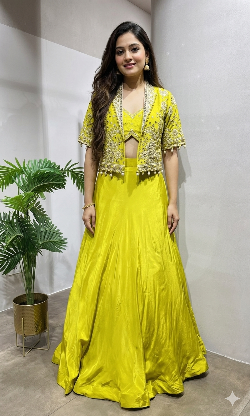Light yellow georgette lehenga choli set