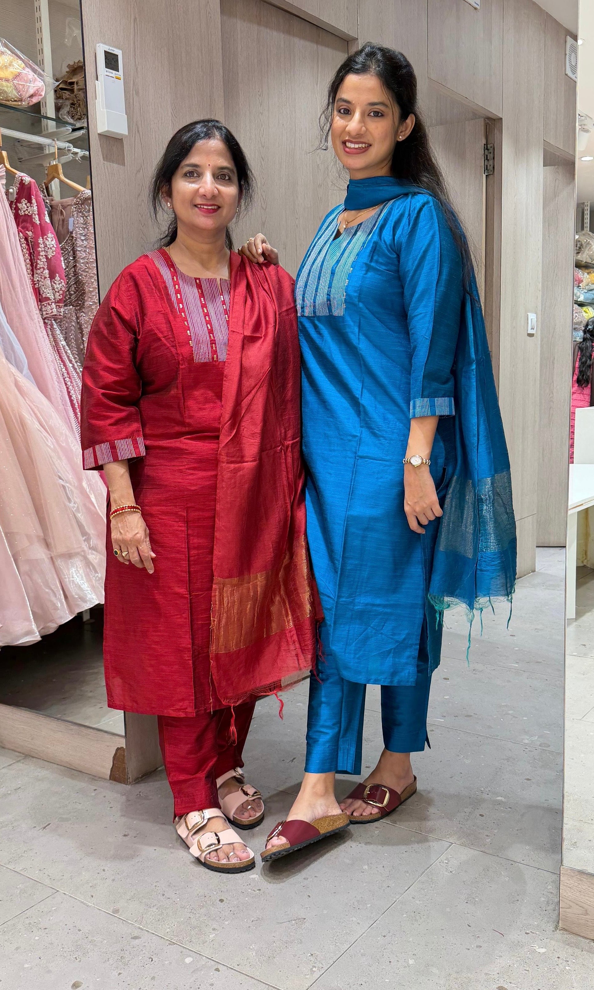 Maroon Silk Straight Kurta Set with Dupatta