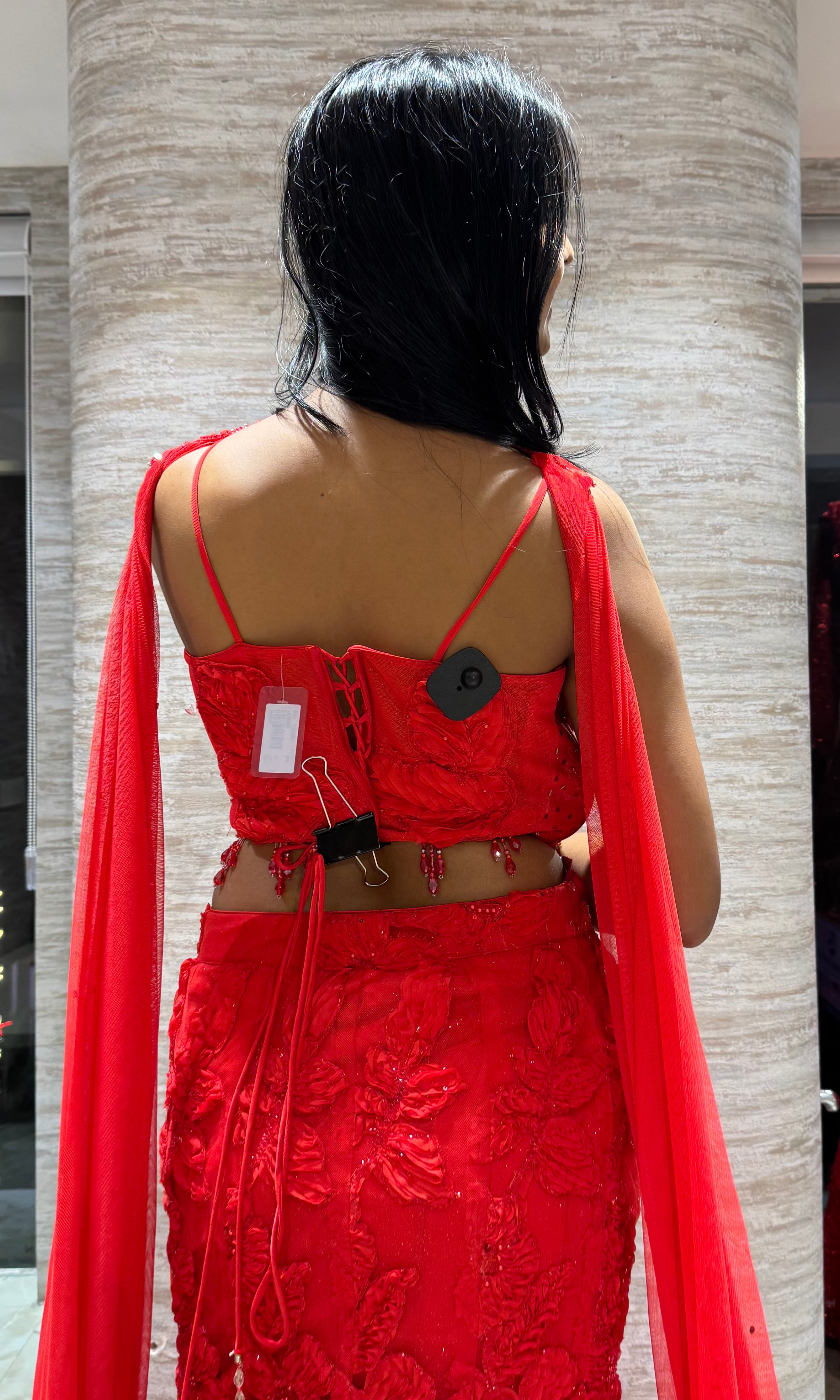 Crimson Floral Fish-Cut Lehenga