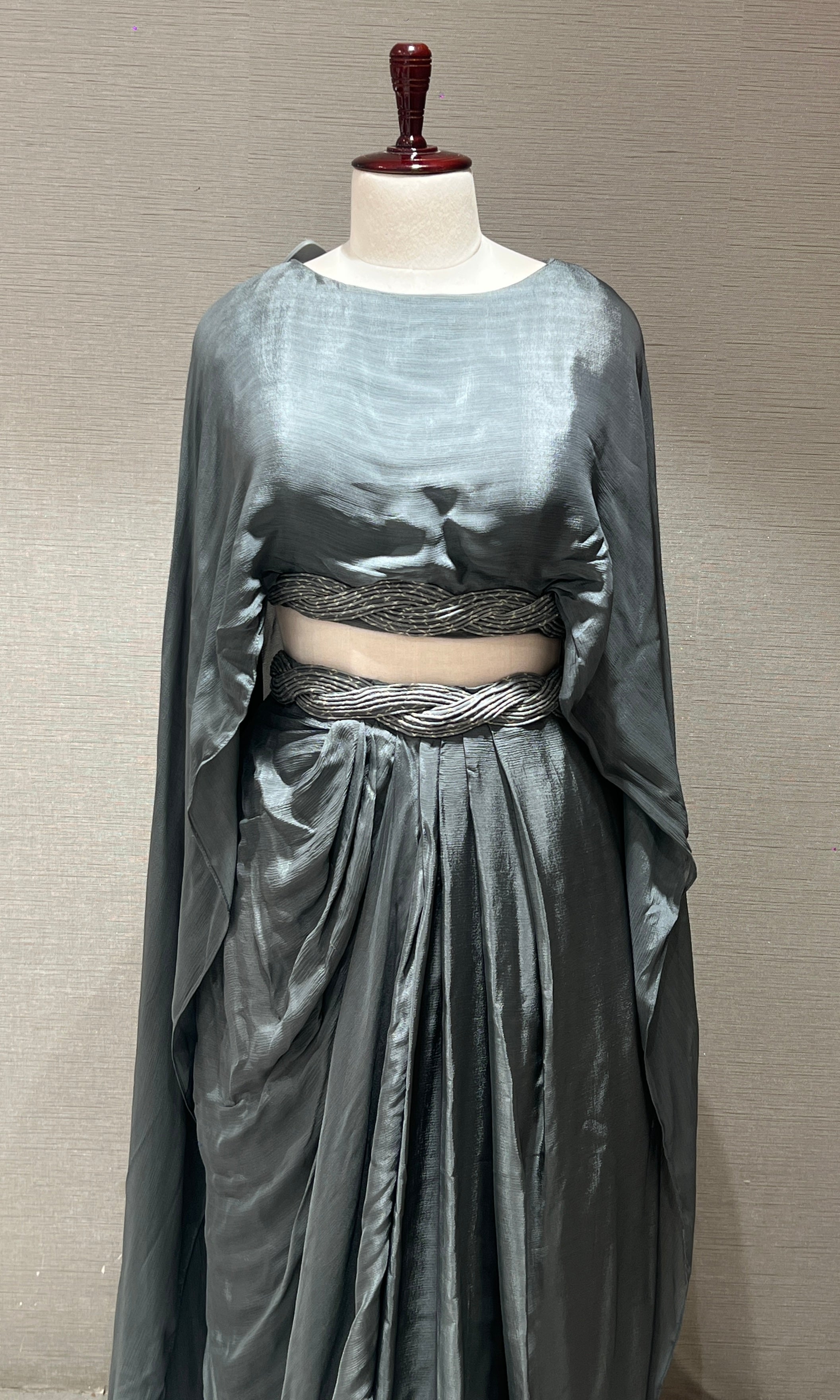 Shiny Grey cape skirt indo western dress