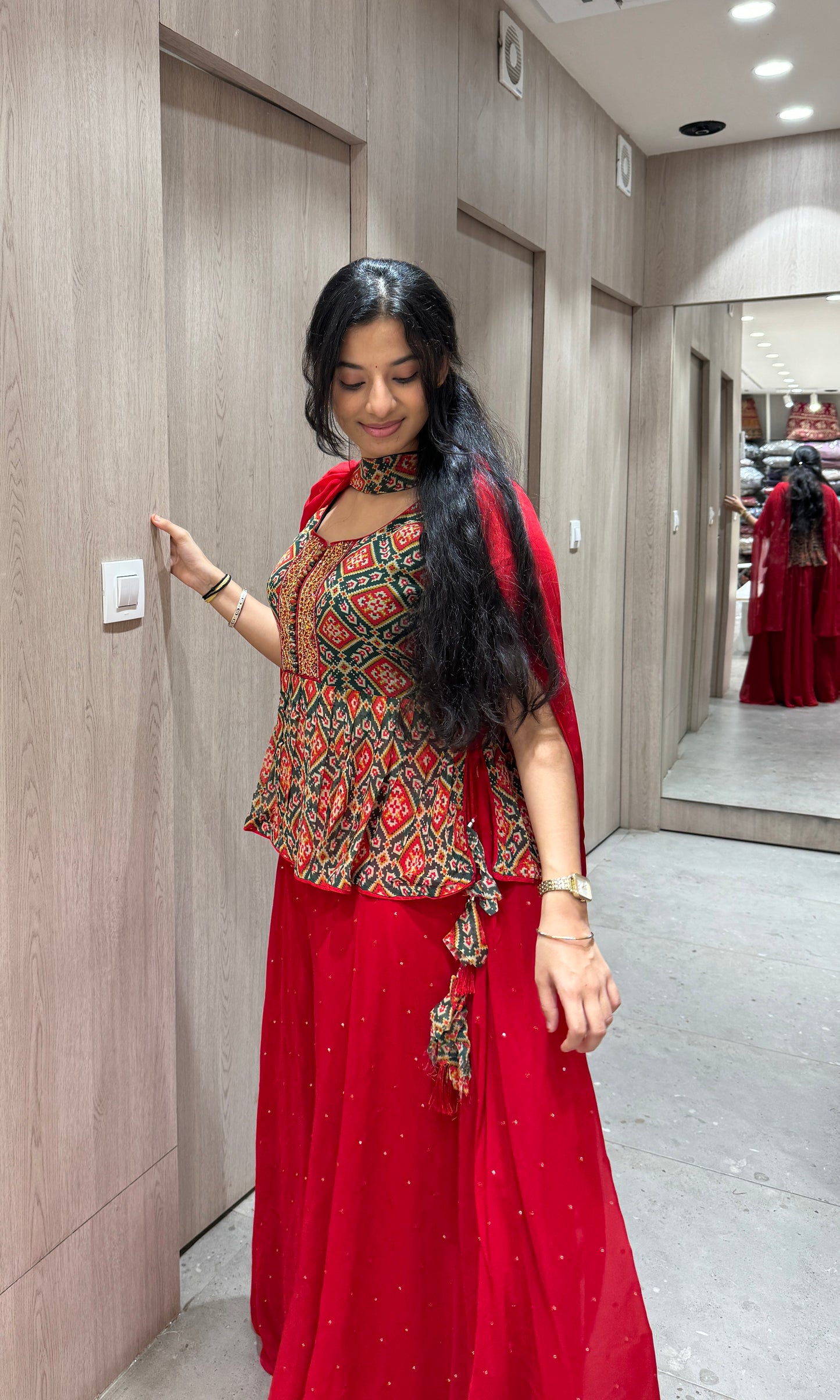 ❤️Patola print red peplum palazzo set 5300