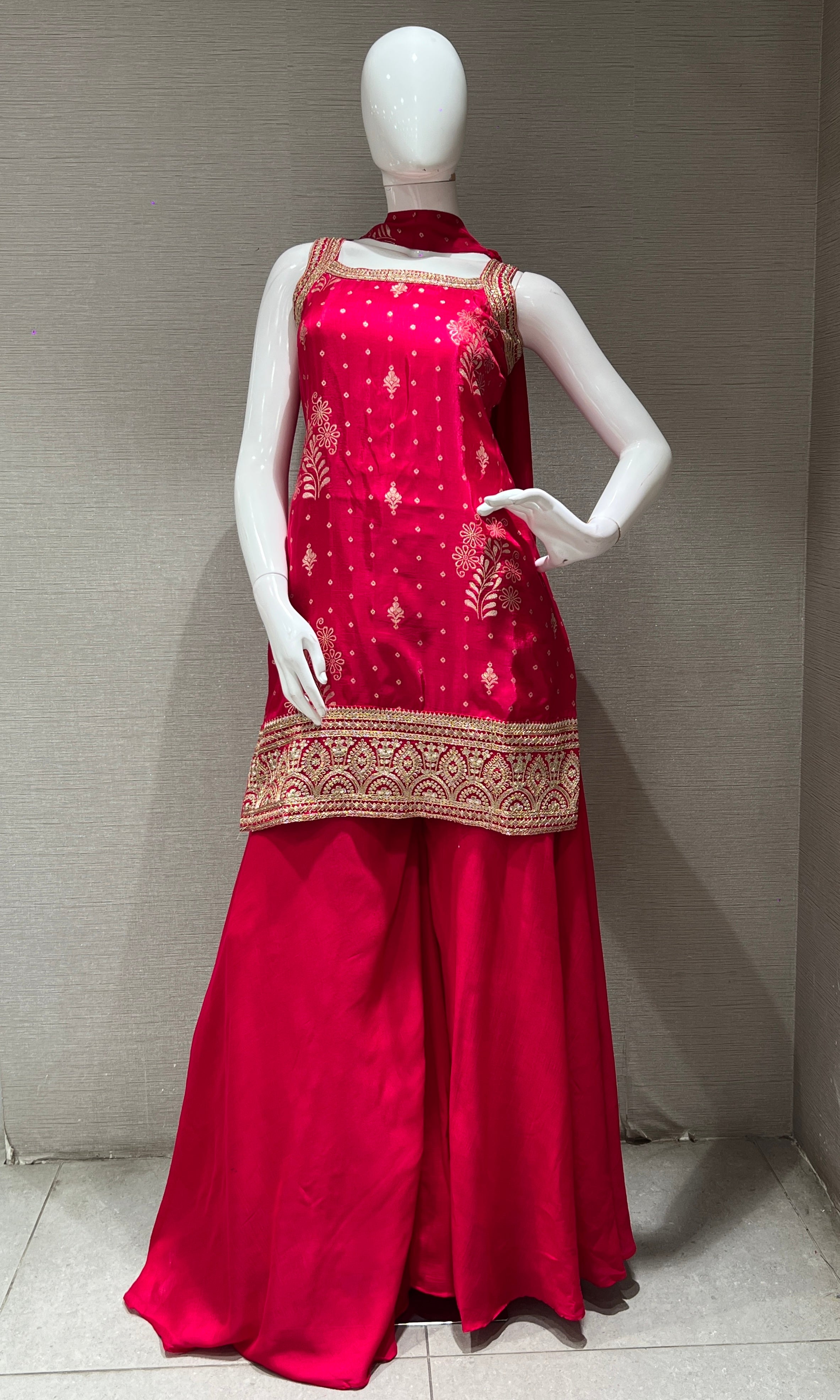 PINK GOLD EMBROIDERED SHARARA SET