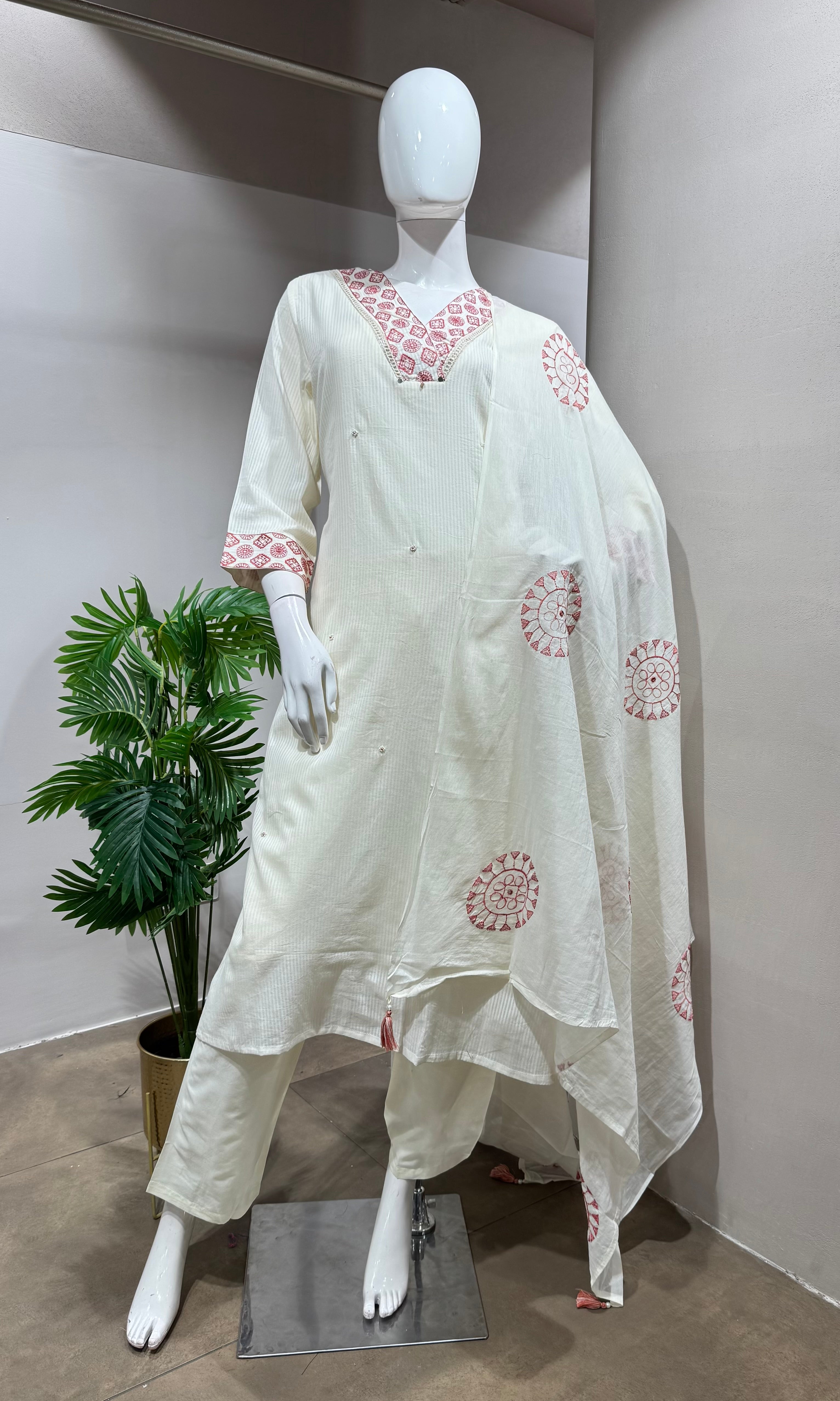 Pink Floral Embroidered  Kurta Set
